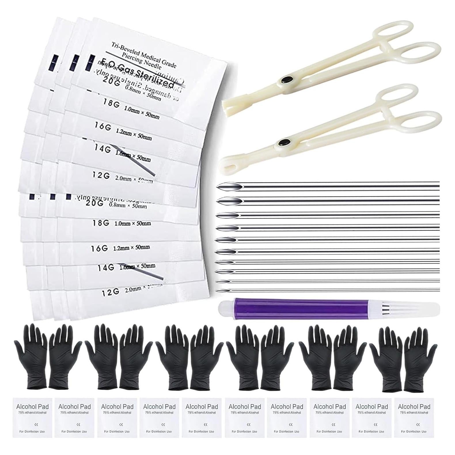 Kit de Piercing 44pcs Usiriy con Agujas 12G a 20G y Herramientas