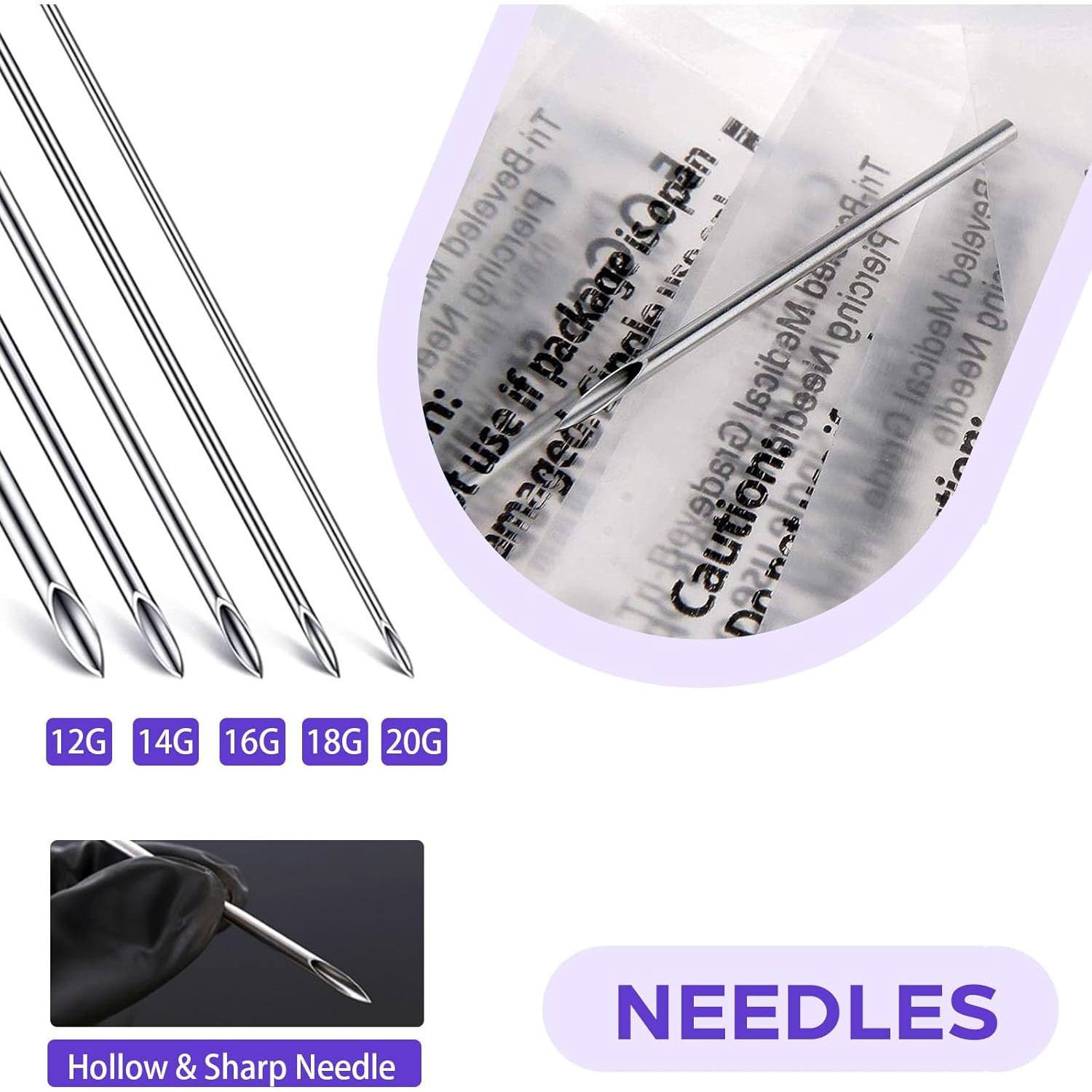 Kit de Piercing 44pcs Usiriy con Agujas 12G a 20G y Herramientas