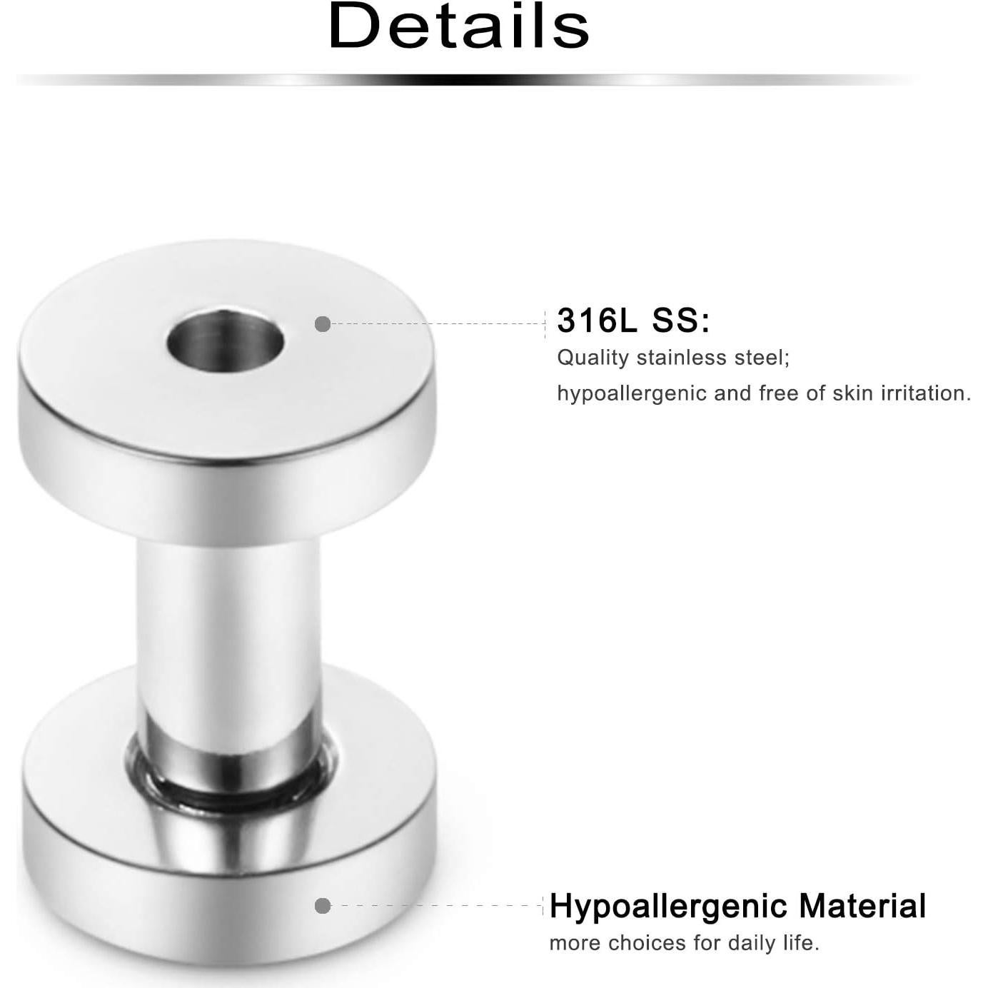 6 Pares Tapones Quirúrgicos Acero Inoxidable Ftovosyo 8G