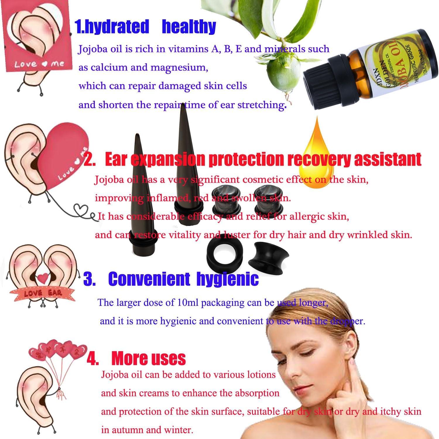 Kit de Estiramiento de Oídos Acrílico 50 Piezas + Aceite Jojoba