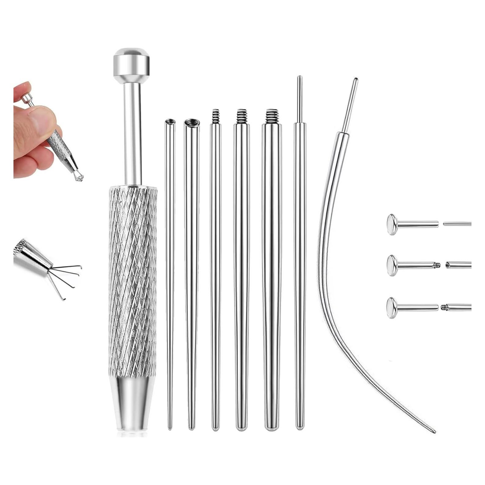 Kit de Herramientas de Inserción de Piercing 7 Piezas Acero Quirúrgico