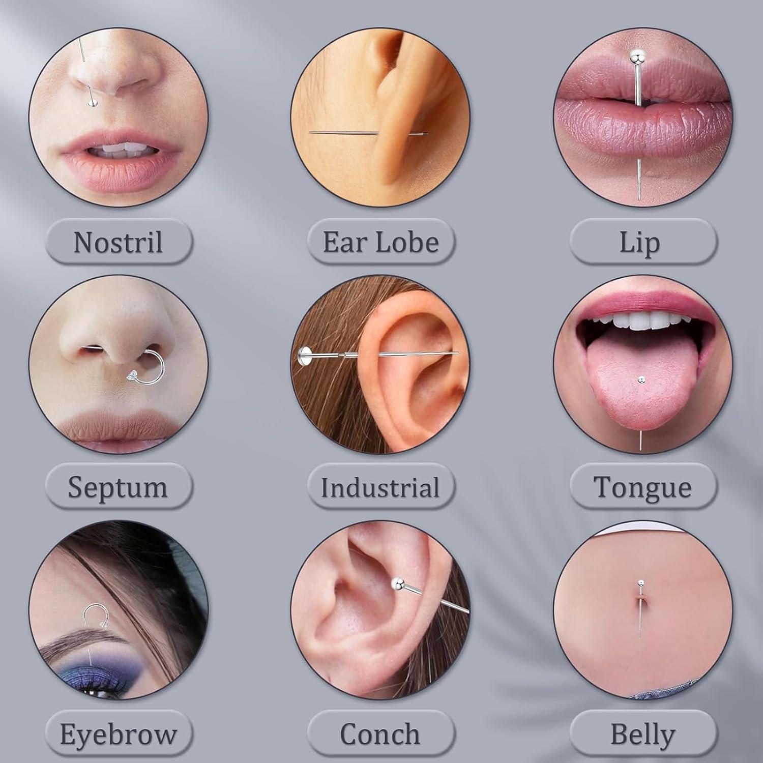 Kit de Herramientas de Inserción de Piercing 7 Piezas Acero Quirúrgico
