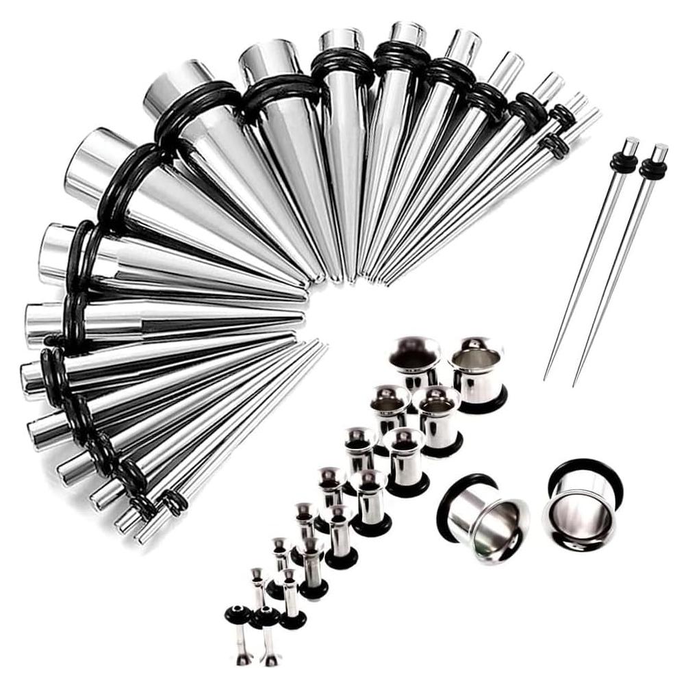 Kit de Estiramiento de Oídos Acero Quirúrgico 16G-00G 38Pcs