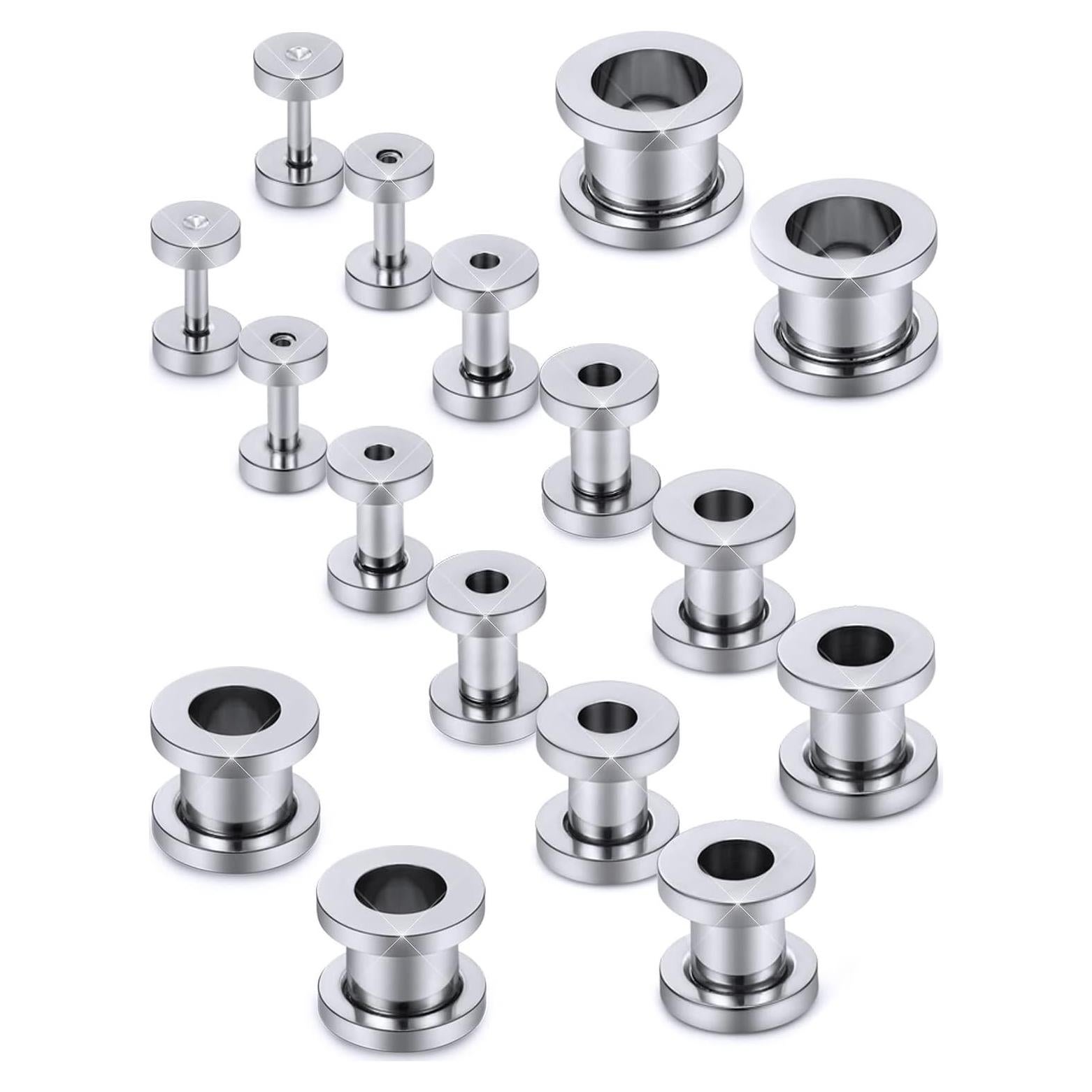 Kit de Tapones para Orejas Prjndjw Acero Quirúrgico 14G-00G 16 Piezas