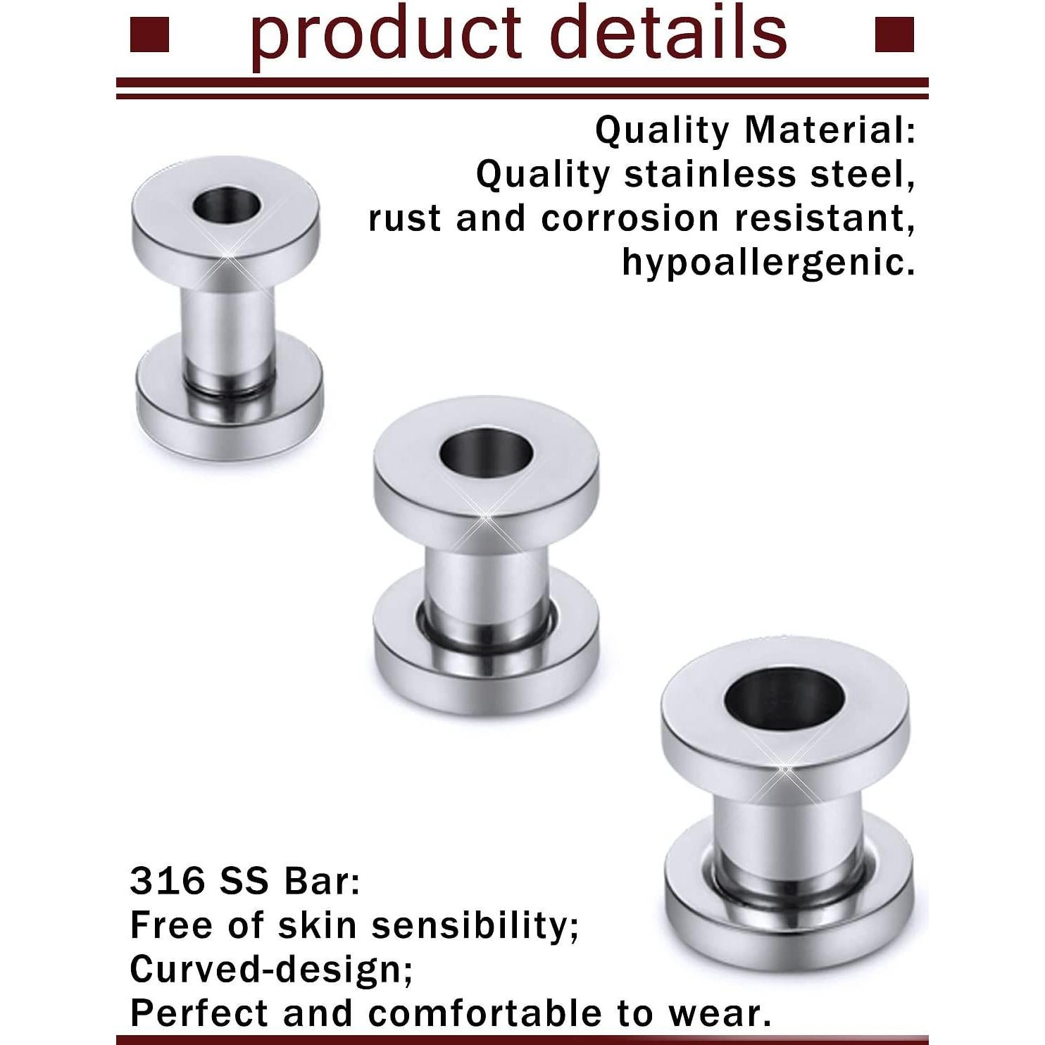 Kit de Tapones para Orejas Prjndjw Acero Quirúrgico 14G-00G 16 Piezas