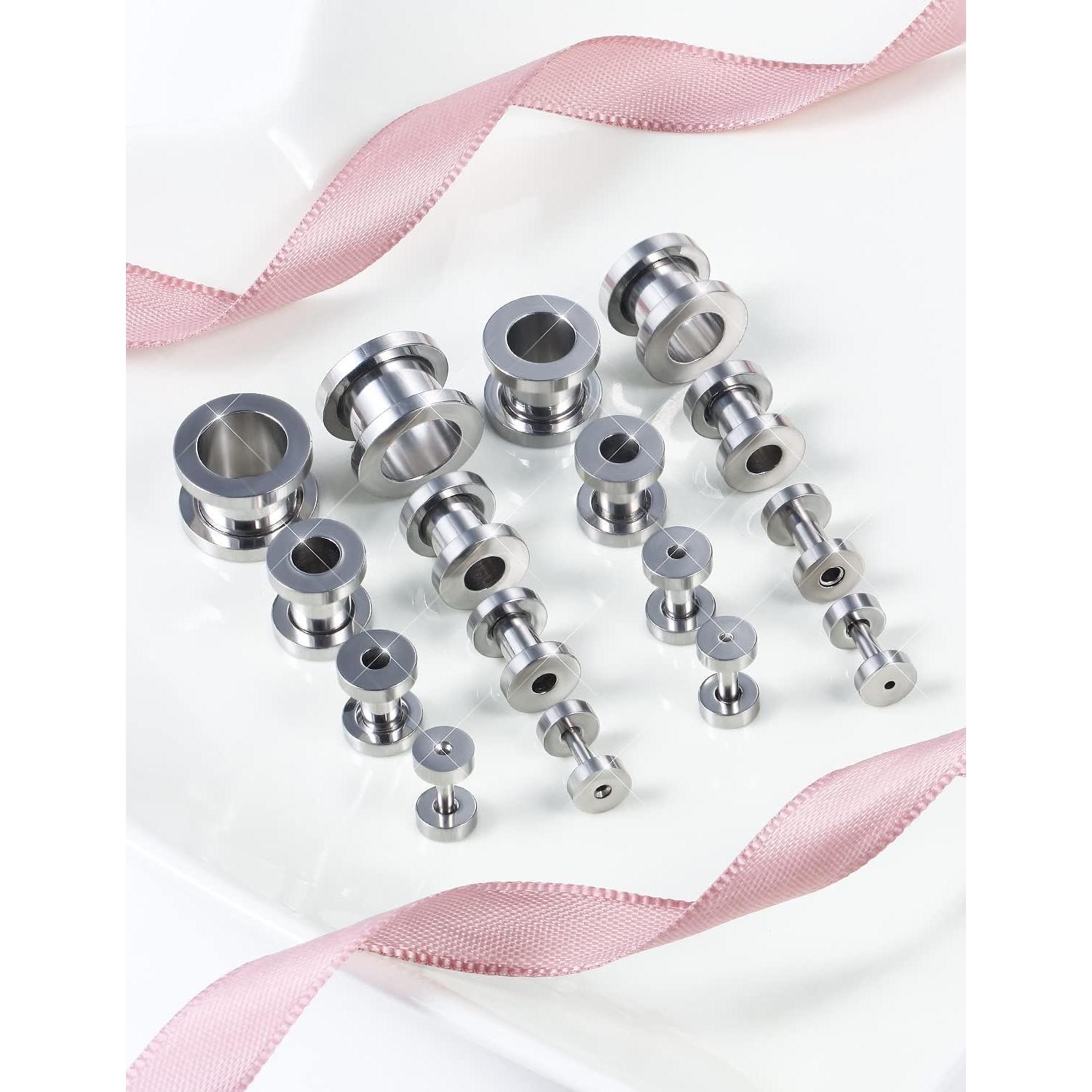 Kit de Tapones para Orejas Prjndjw Acero Quirúrgico 14G-00G 16 Piezas