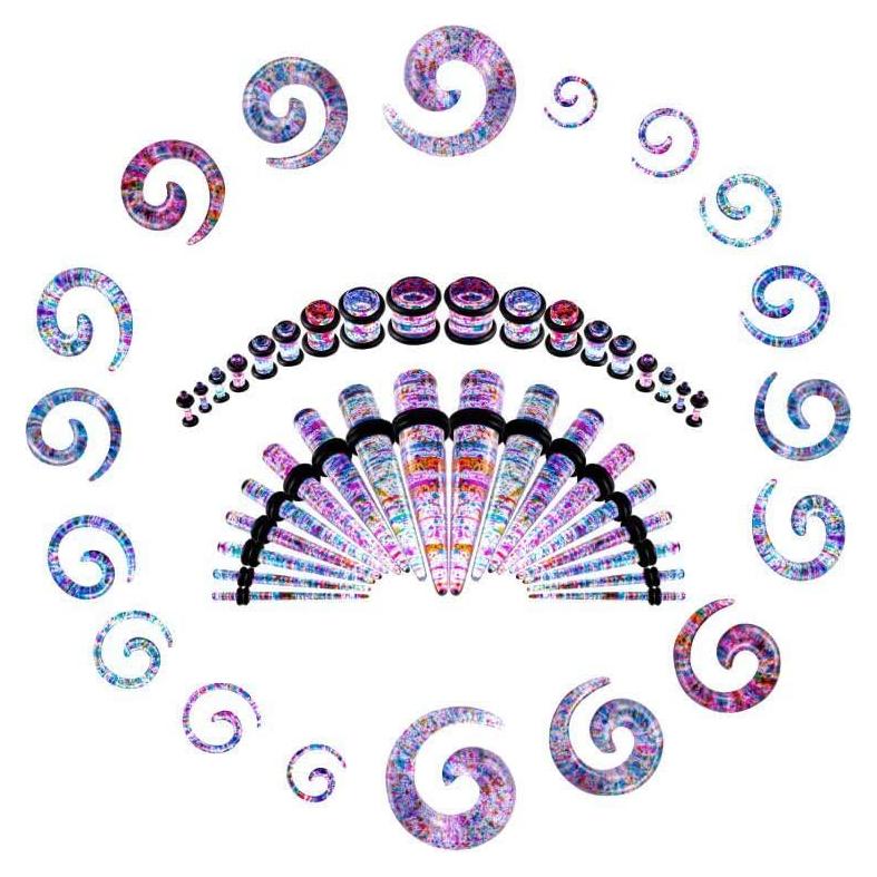 Kit de Estiramiento de Orejas 54 Piezas Acrílico 00G-14G Rosa y Púrpura