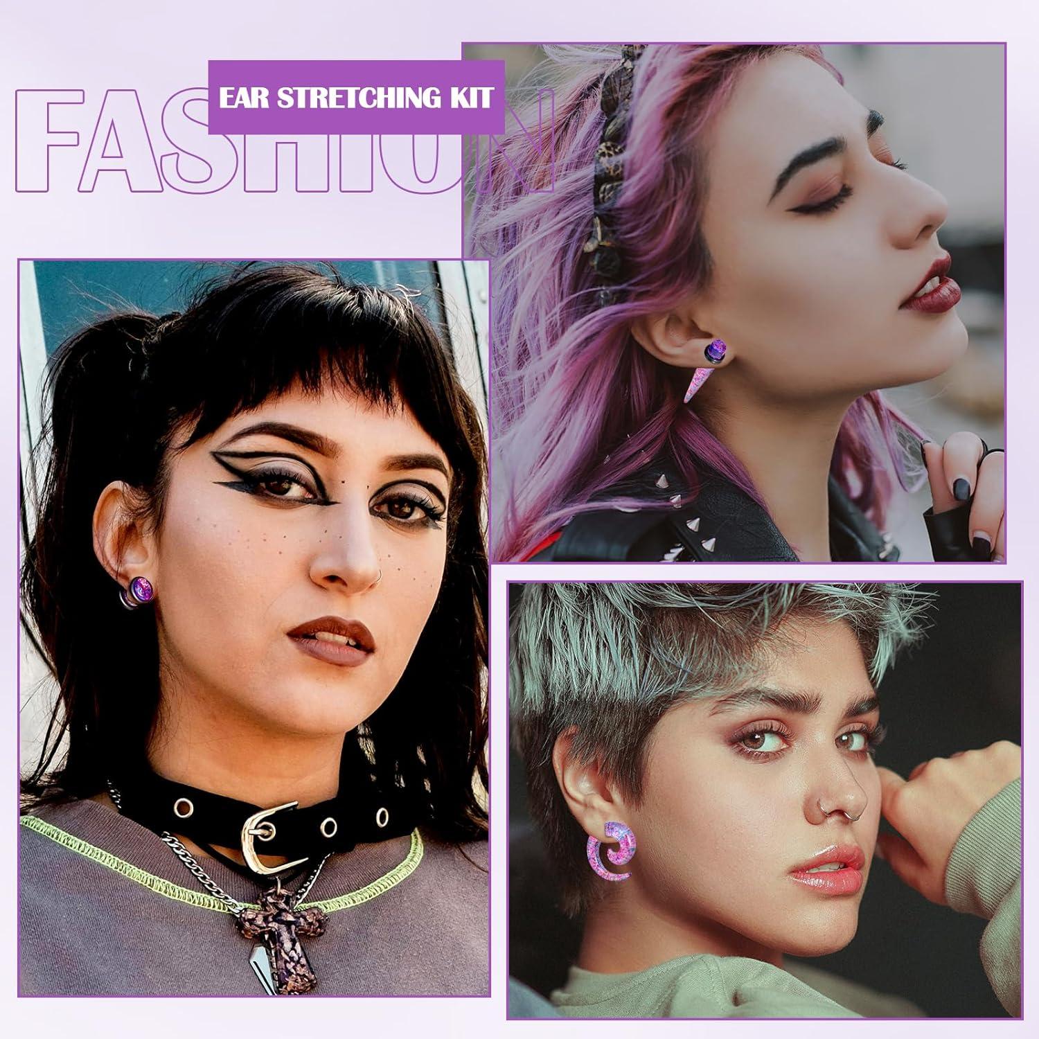Kit de Estiramiento de Orejas 54 Piezas Acrílico 00G-14G Rosa y Púrpura