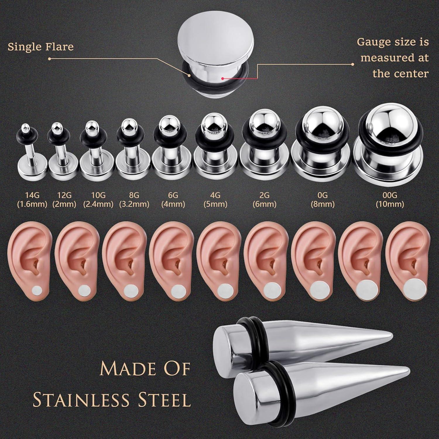 Kit de Estiramiento de Orejas Longbeauty 36pcs Acero Inoxidable