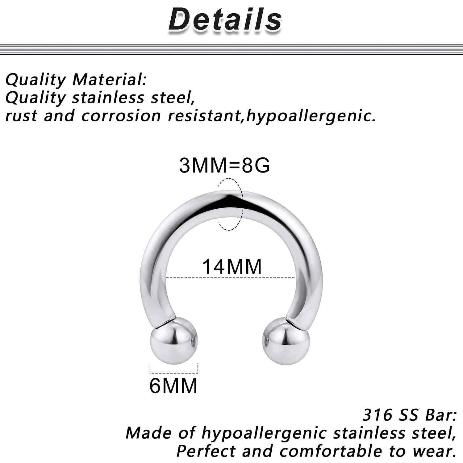 Anillo de Septum Grande Yaalozei 8G Acero Quirúrgico 14mm