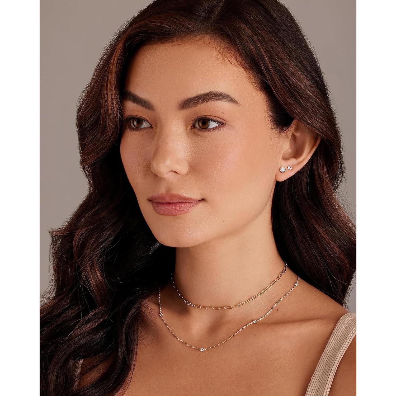 Pendientes de Stud Pequeños 14K Oro Baño 2-3-4mm Circonita