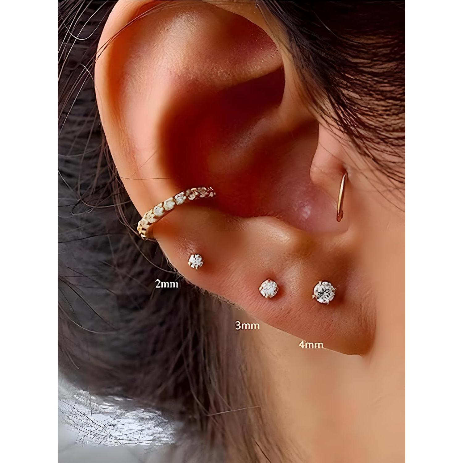 Pendientes de Stud Pequeños 14K Oro Baño 2-3-4mm Circonita