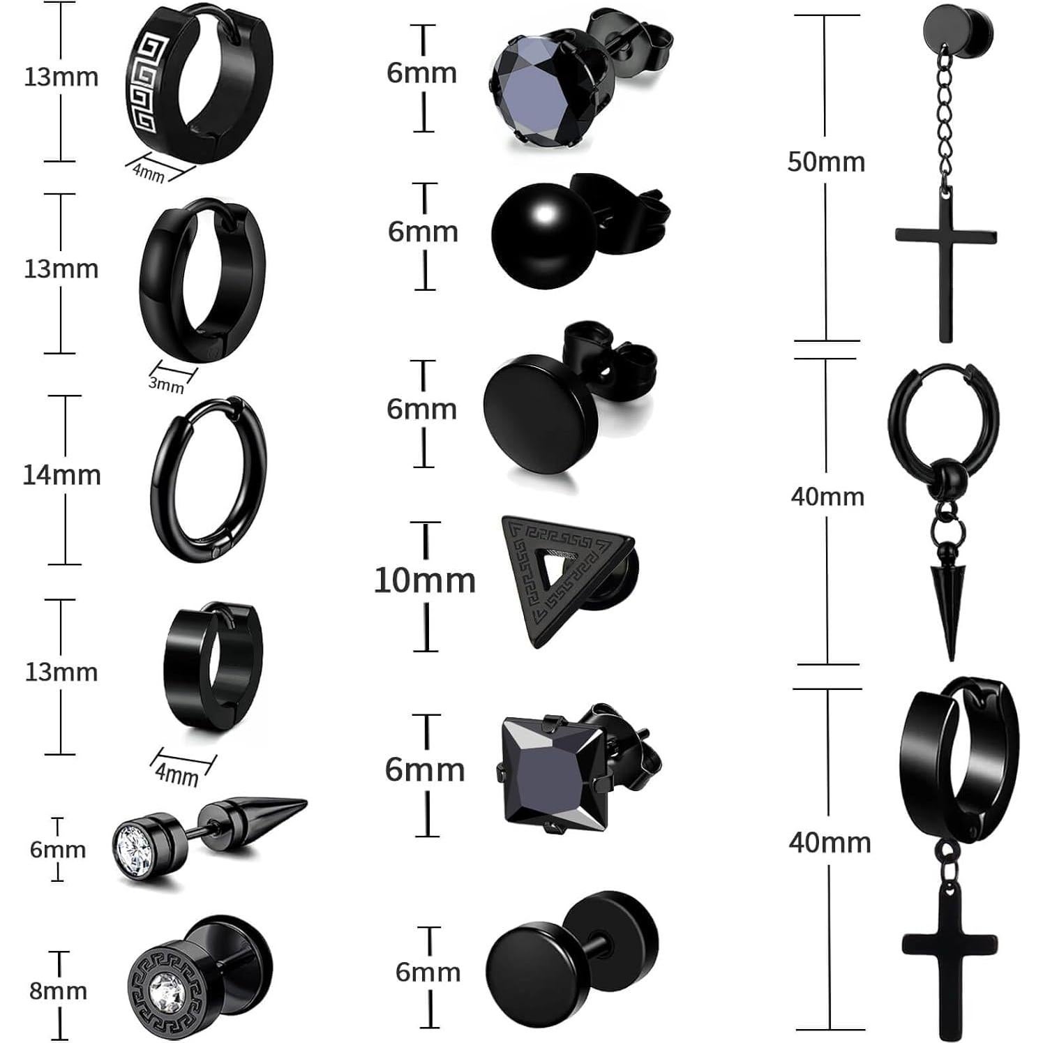 15 Pares de Pendientes de Acero Inoxidable para Hombres y Mujeres