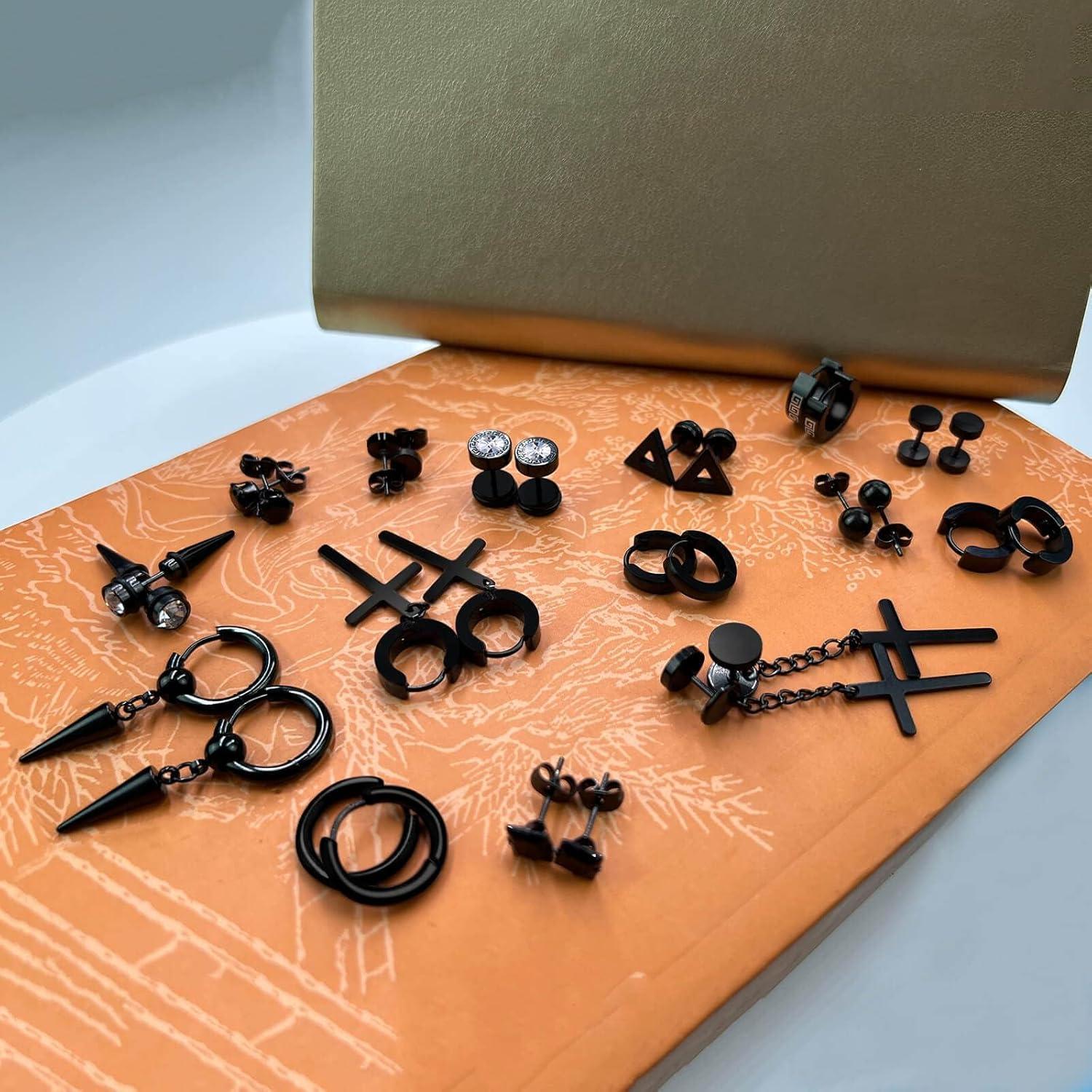 15 Pares de Pendientes de Acero Inoxidable para Hombres y Mujeres