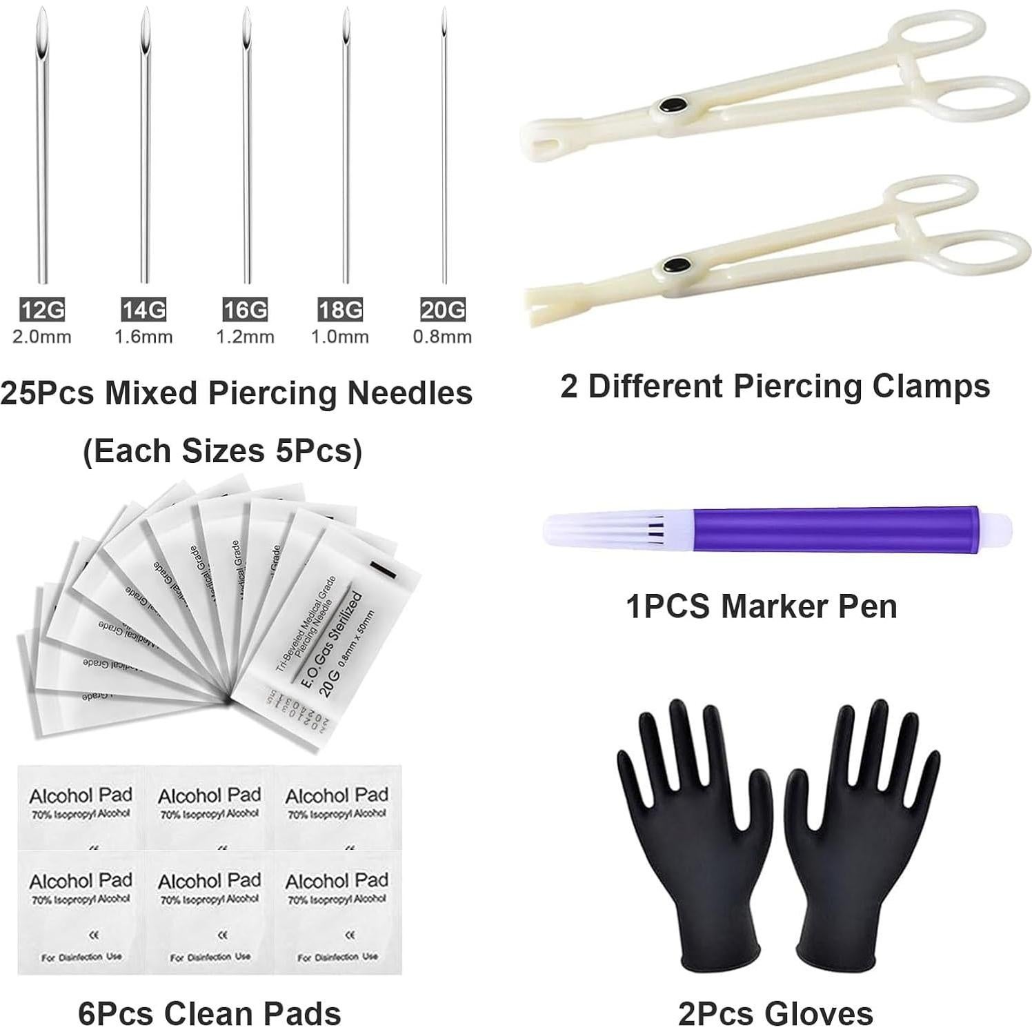 Kit de Piercing 36 Piezas Judero con Agujas 12G a 20G