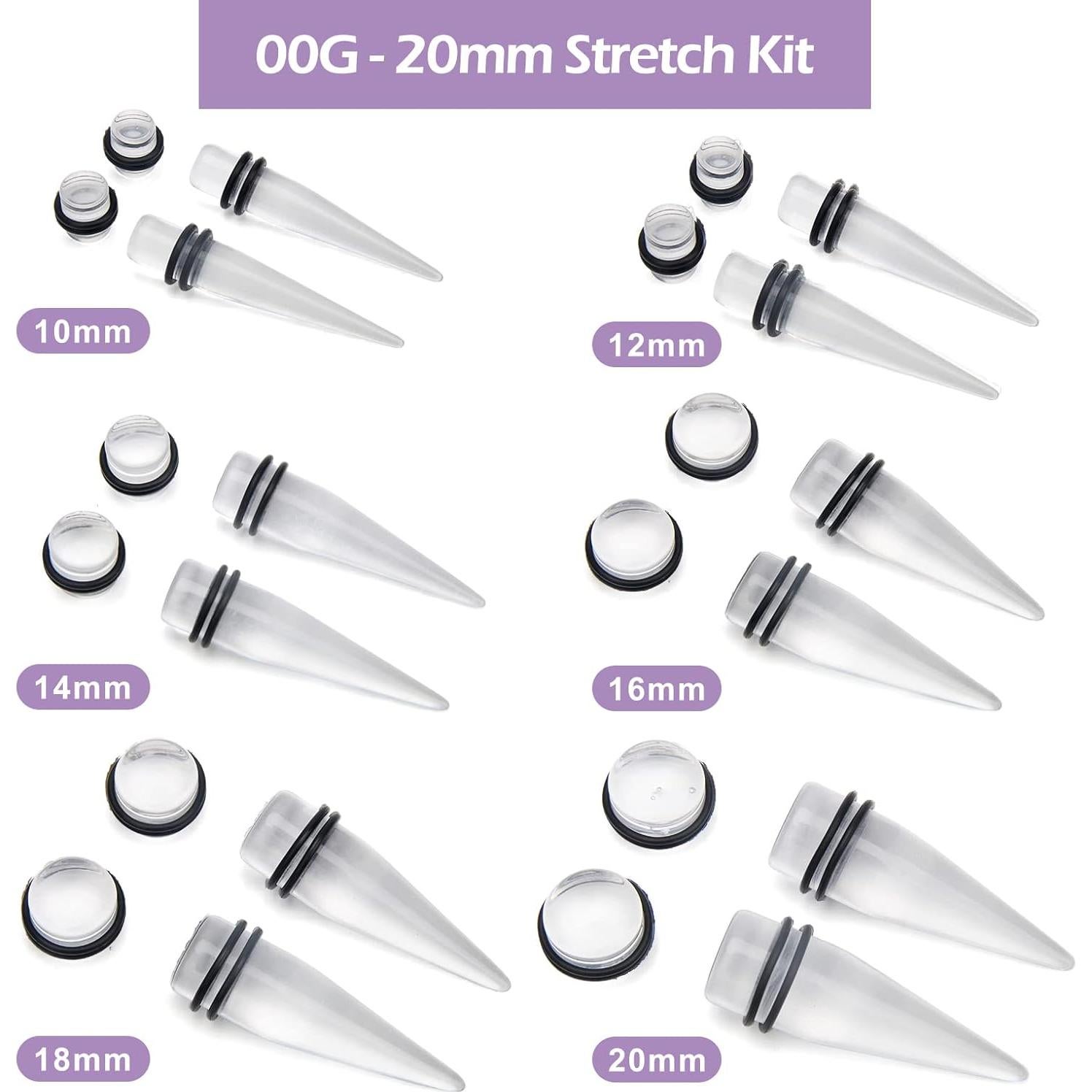 Kit de Tapas y Tapones para Orejas CrazyPiercing 24 Piezas