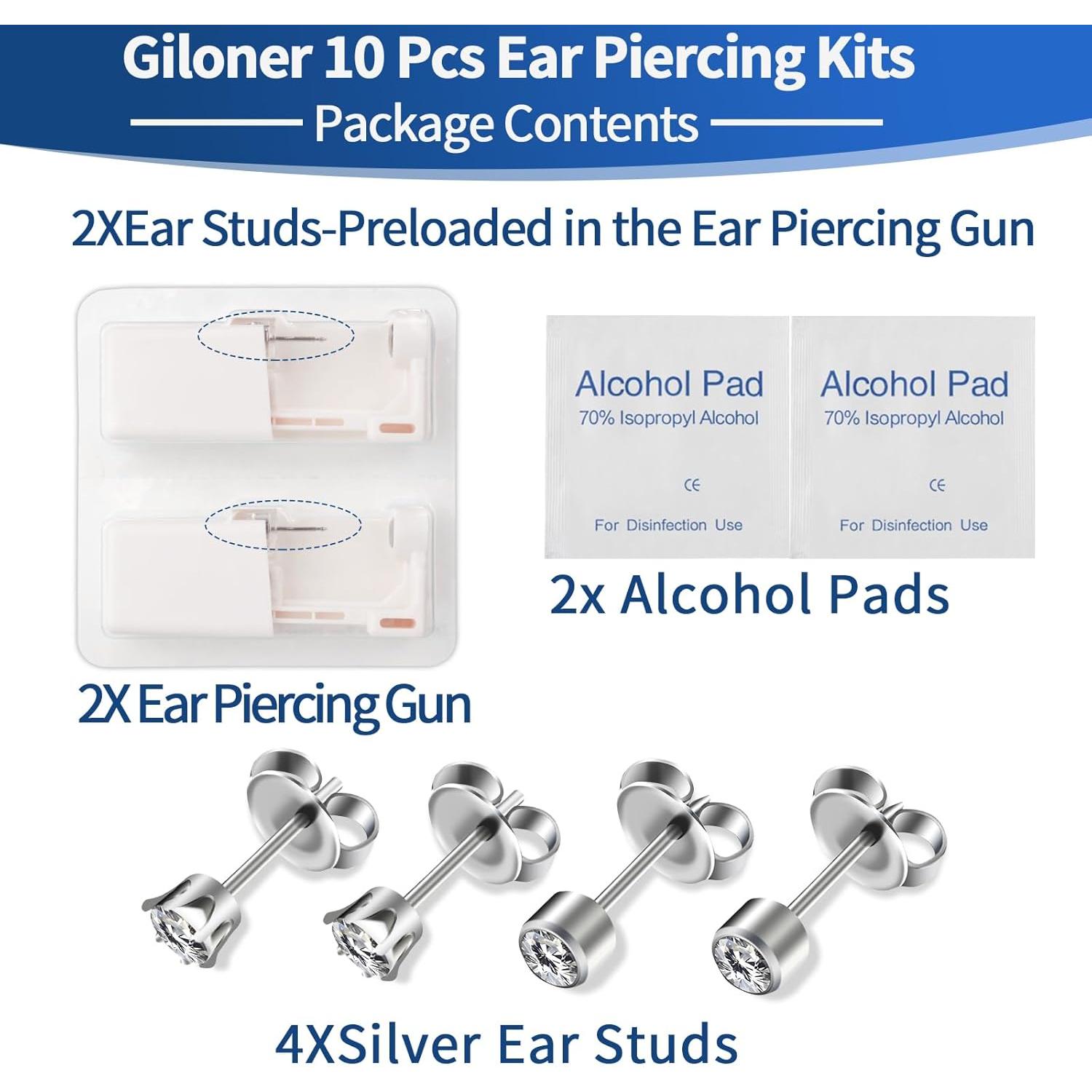 Kit de Perforación de Orejas Giloner - 2 Pistolas + 6 Joyas