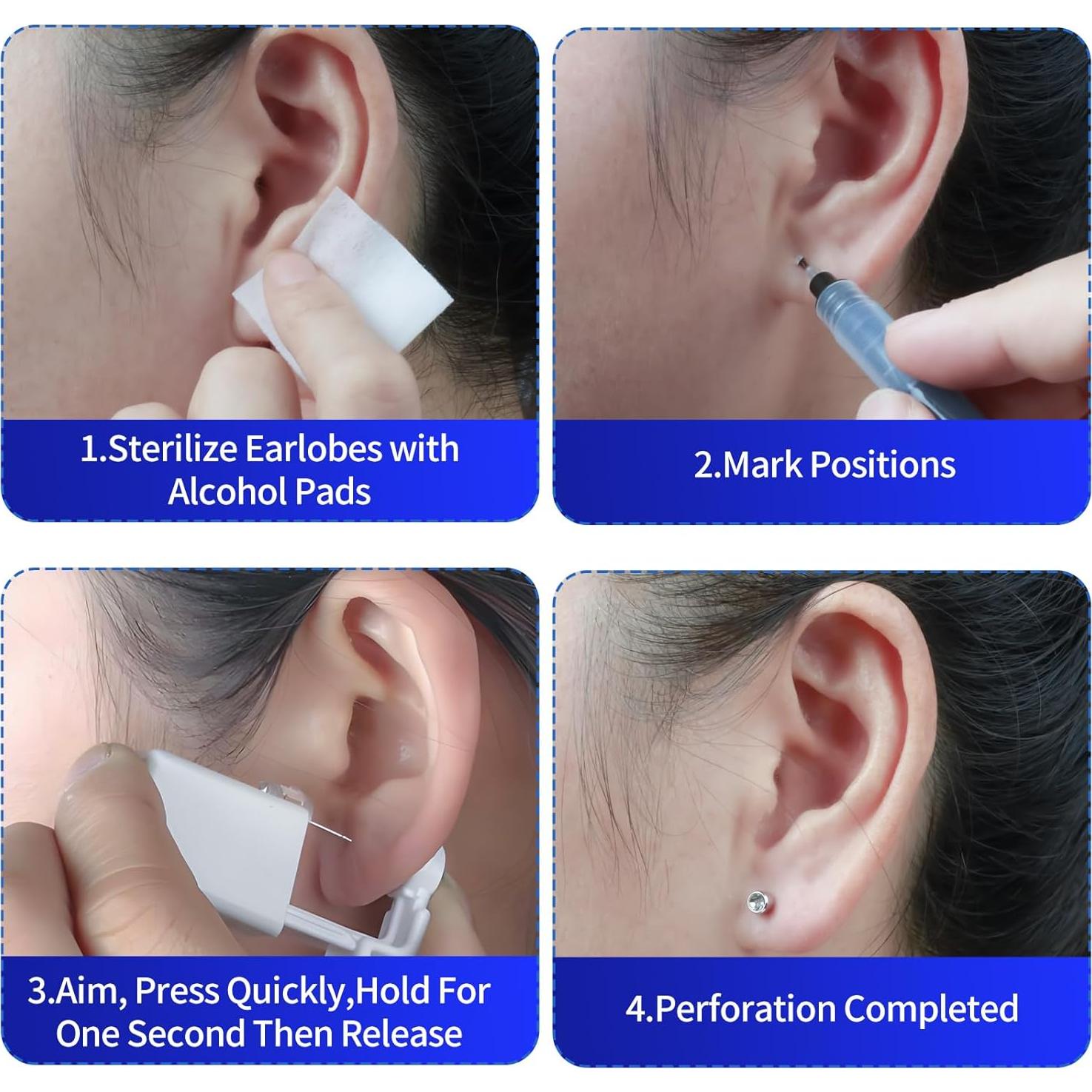 Kit de Perforación de Orejas Giloner - 2 Pistolas + 6 Joyas