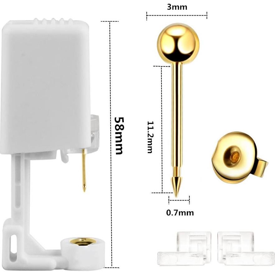 Kit de Perforación de Orejas Psaakon 2 Piezas con Aretes 3mm