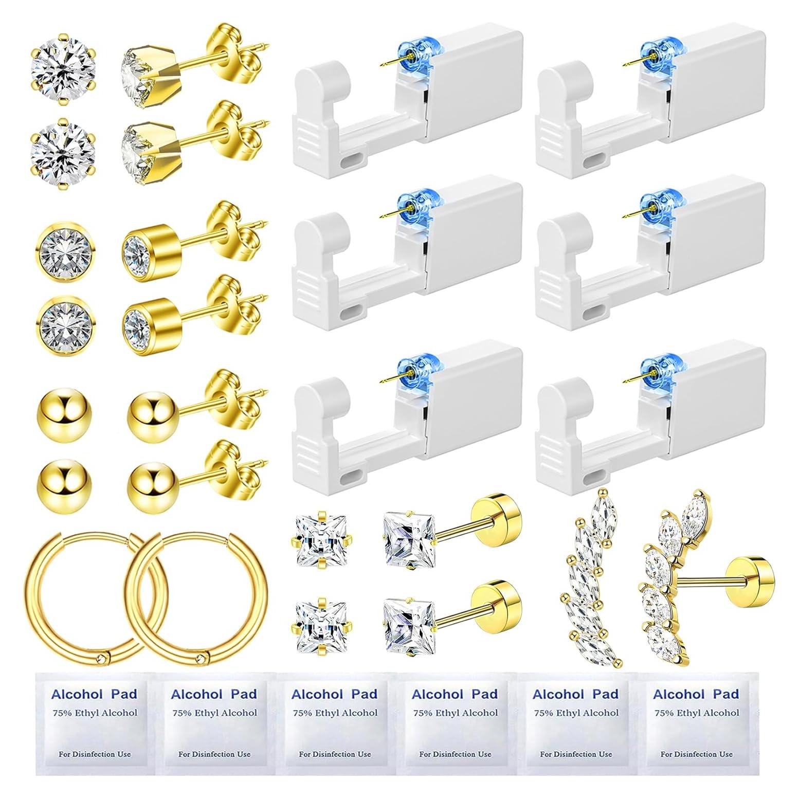 Kit de Perforación de Orejas Nunpag 24 Piezas - Incluye Aretes y Pistolas