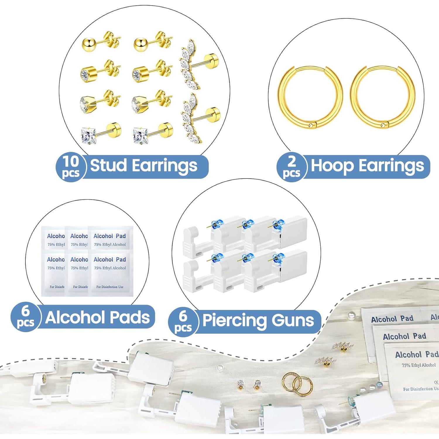 Kit de Perforación de Orejas Nunpag 24 Piezas - Incluye Aretes y Pistolas