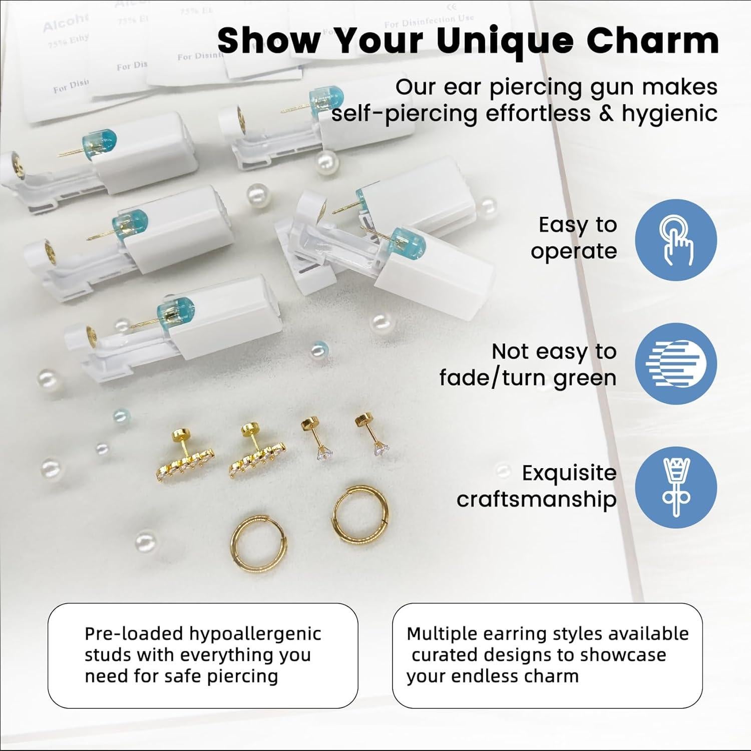 Kit de Perforación de Orejas Nunpag 24 Piezas - Incluye Aretes y Pistolas