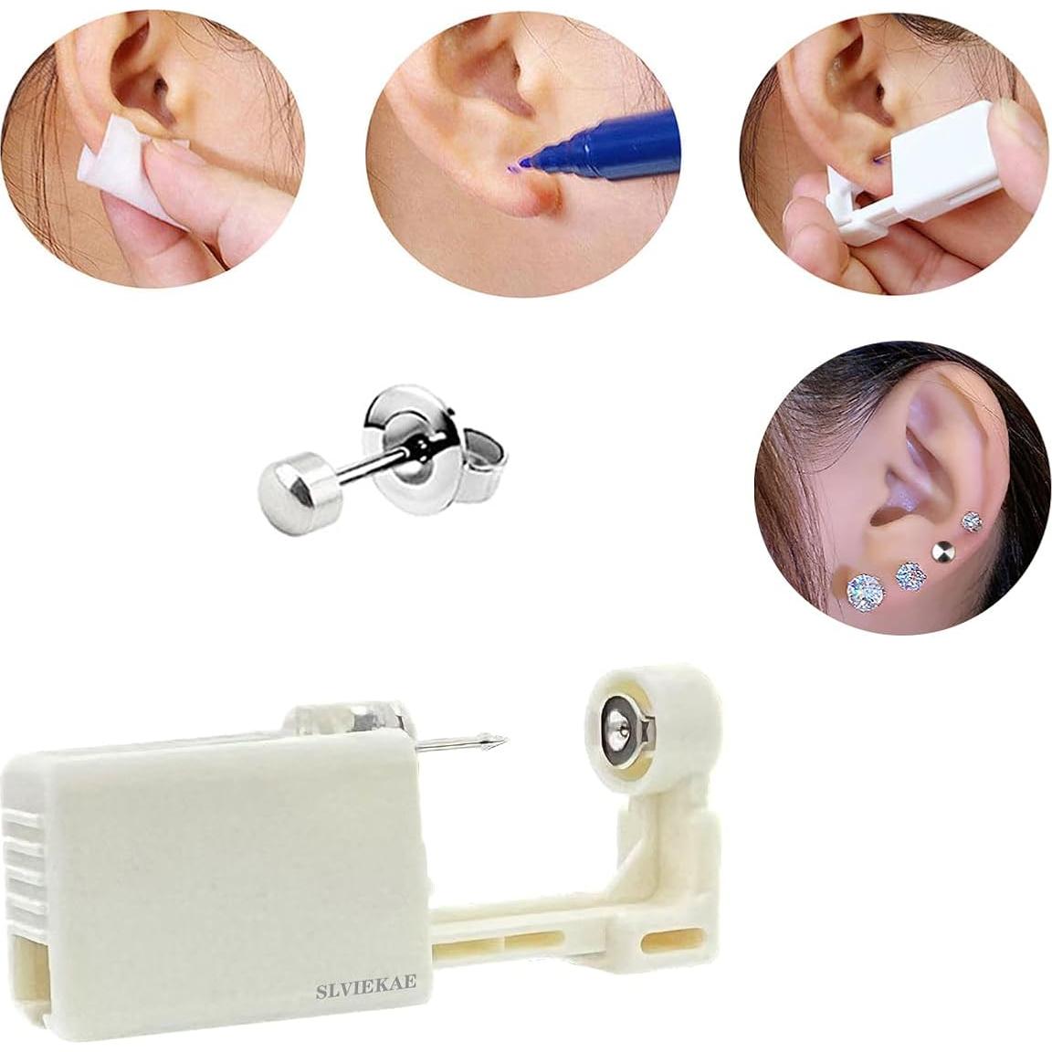 Kit de Perforación de Orejas SLVIEKAE 4 Piezas Acero Inoxidable