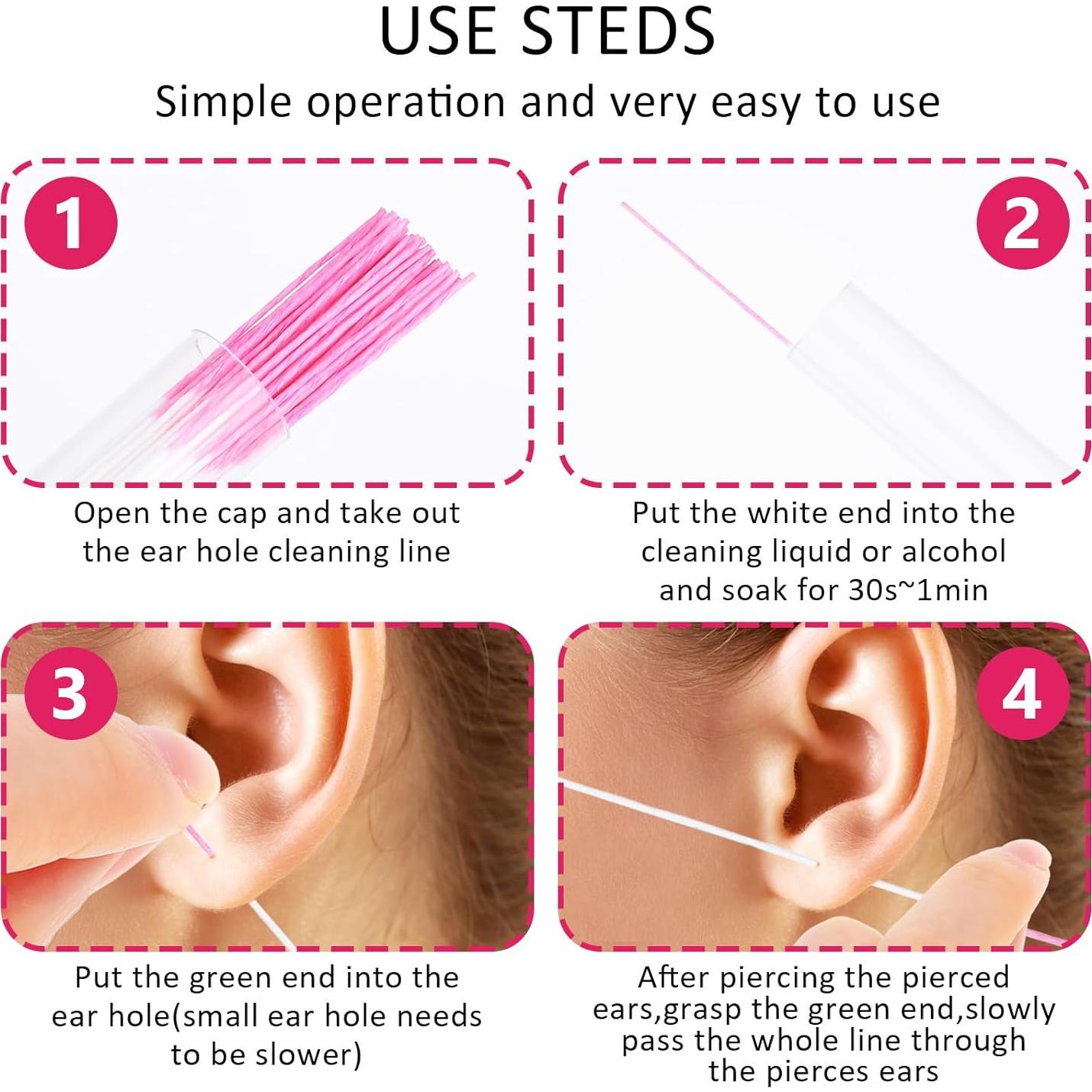 Kit de Limpieza de Piercing de Oreja Yolev 180 Piezas Rosa