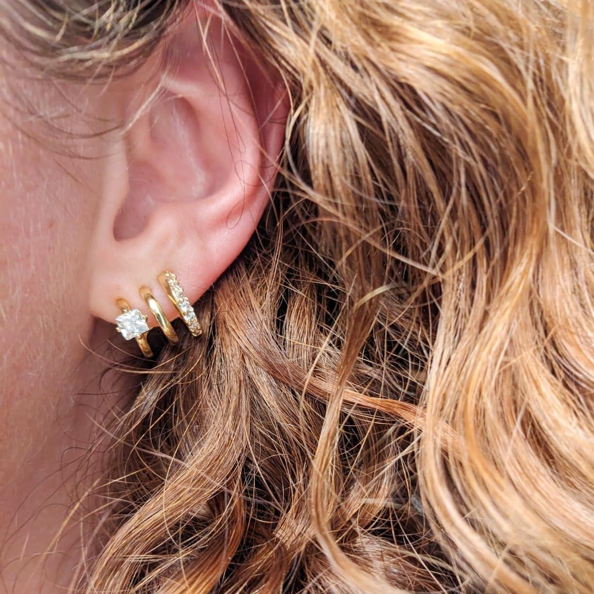 Pendientes de Aro Huggie Doble Chapados en Oro 14K para Mujer