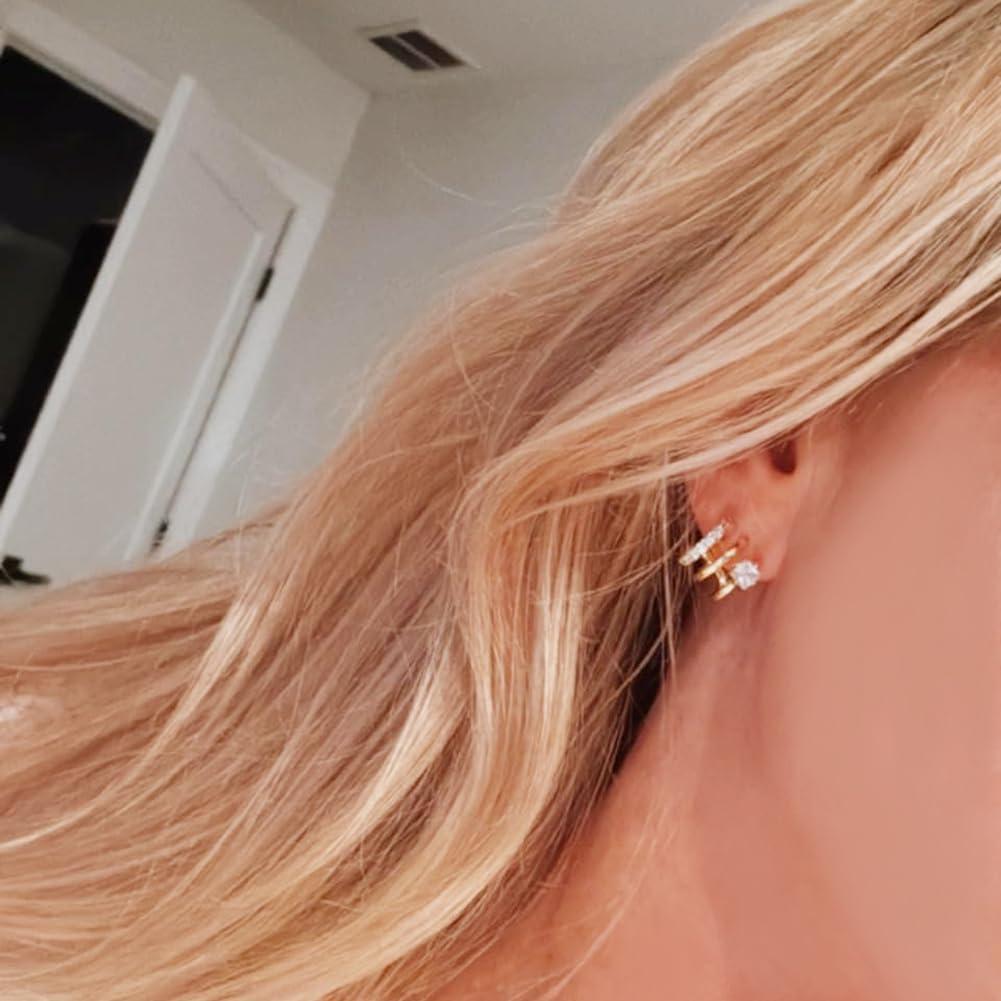 Pendientes de Aro Huggie Doble Chapados en Oro 14K para Mujer