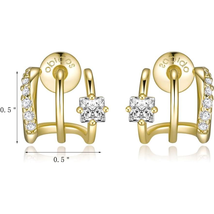 Pendientes de Aro Huggie Doble Chapados en Oro 14K para Mujer