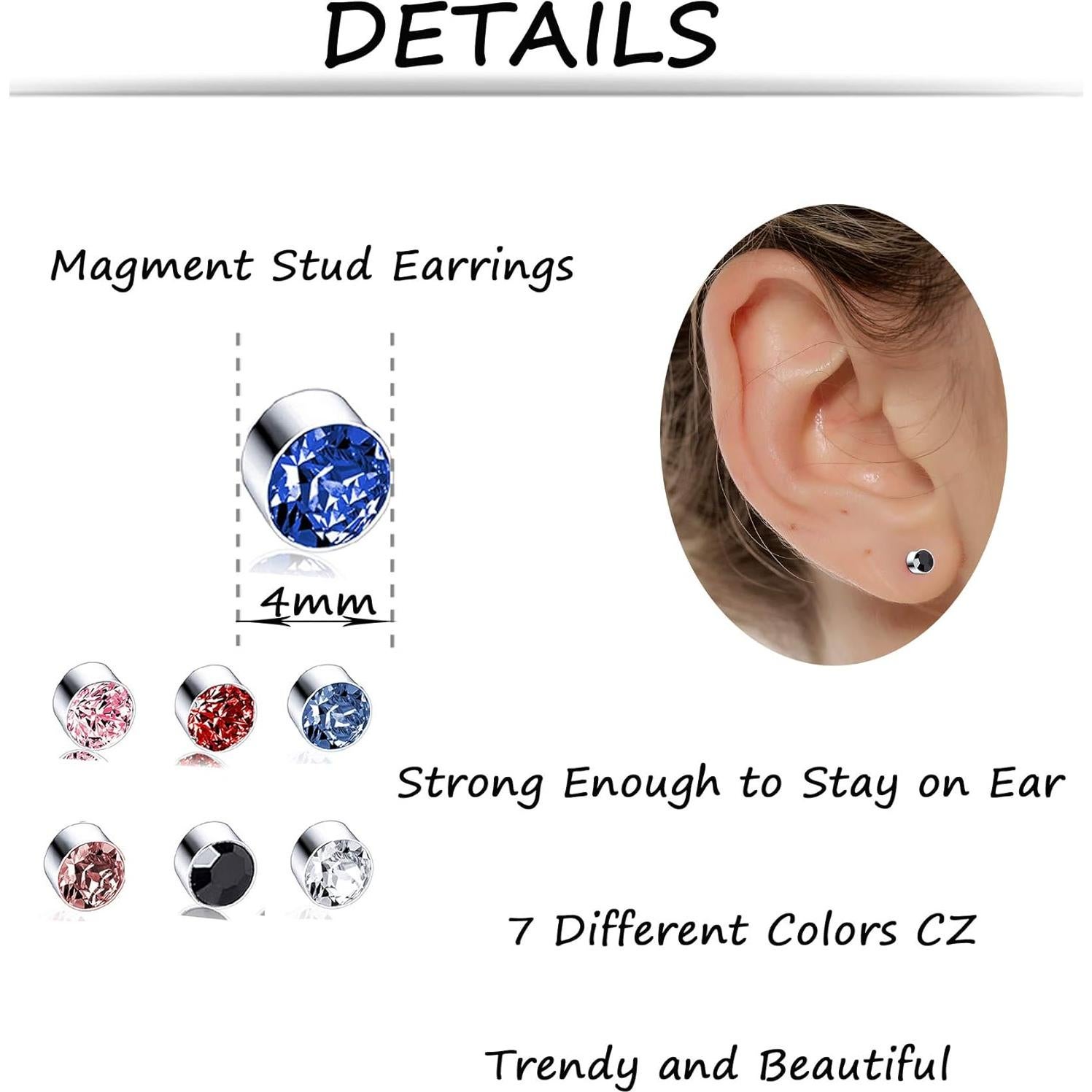 Pendientes Magnéticos Tornito 24 Pares Zirconia Cubica 4MM 6MM