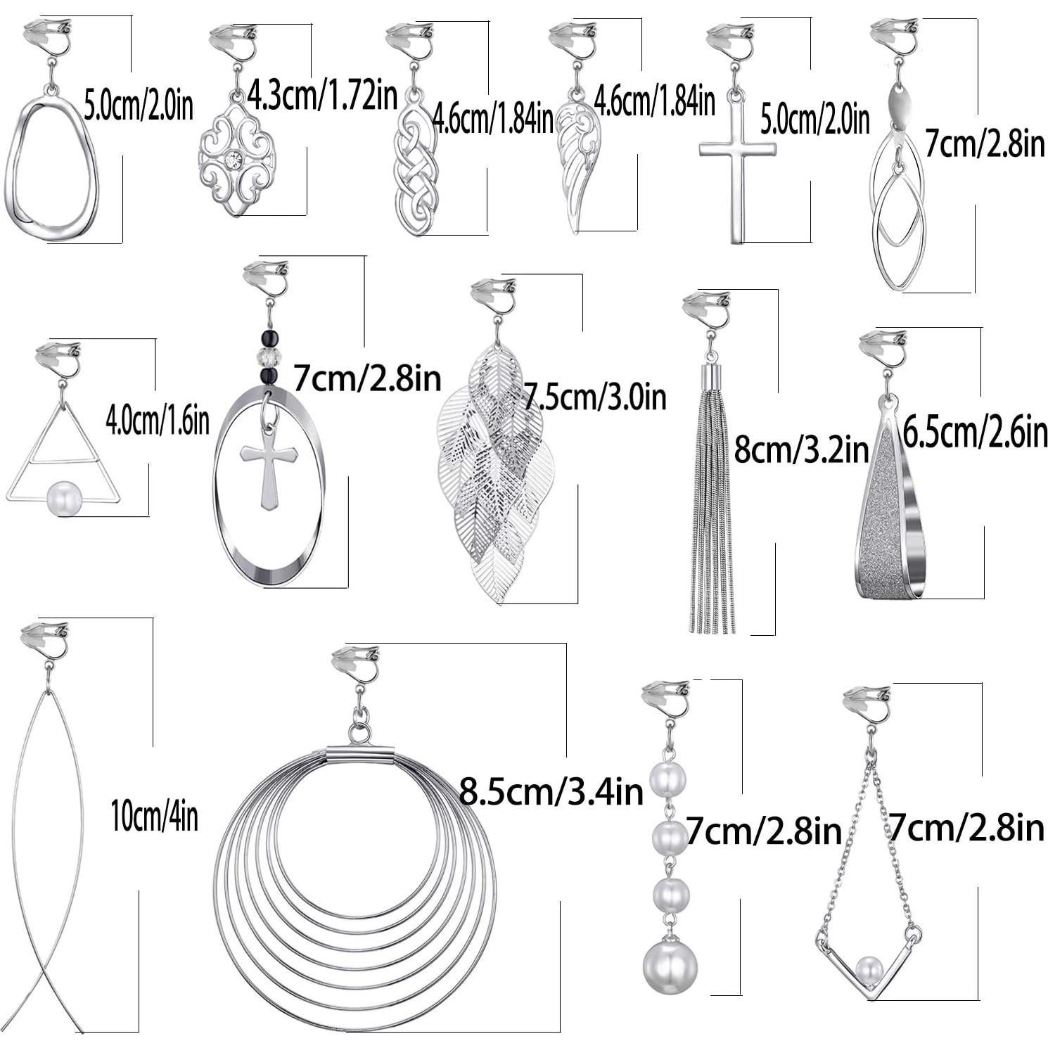 15 Pares de Pendientes de Clip Plateados Hipoalergénicos