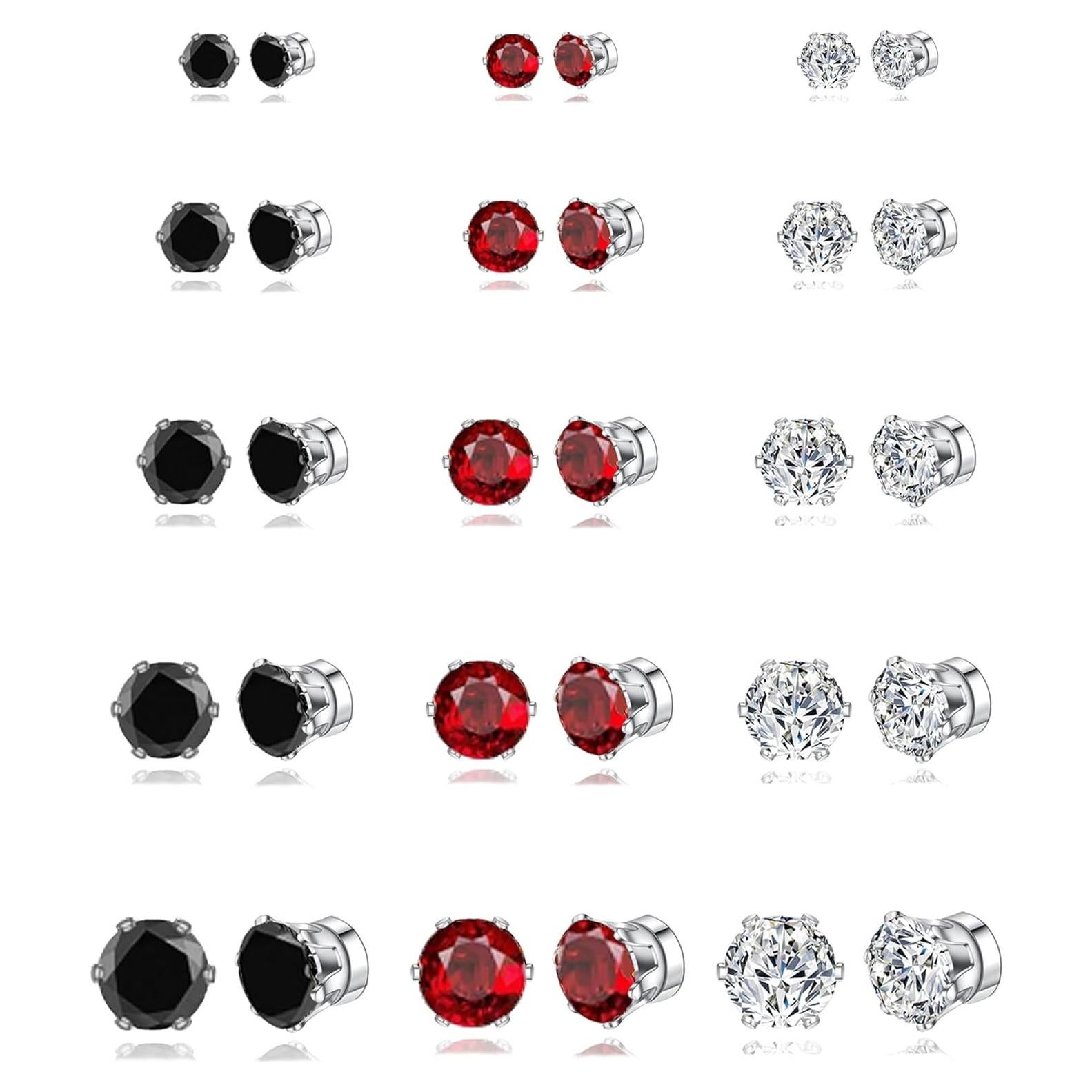 15 Pares Pendientes Magnéticos Ofeiyaa Zirconia 4-8MM Set Unisex