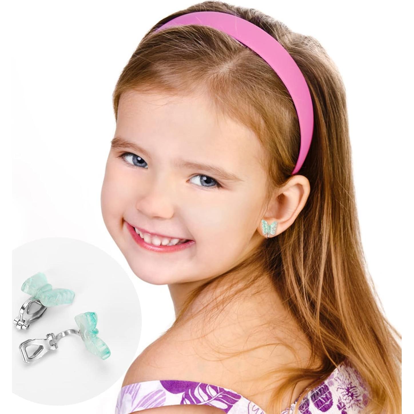 6 Pares Pendientes de Clip Huitong para Niñas - Unicornio y Mariposa