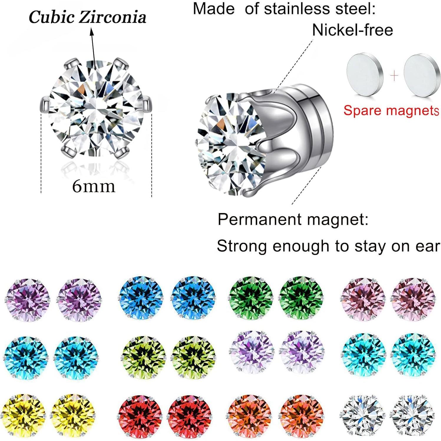Pendientes Magnéticos Clip Spiritlele 12 Pares Zirconia 6mm