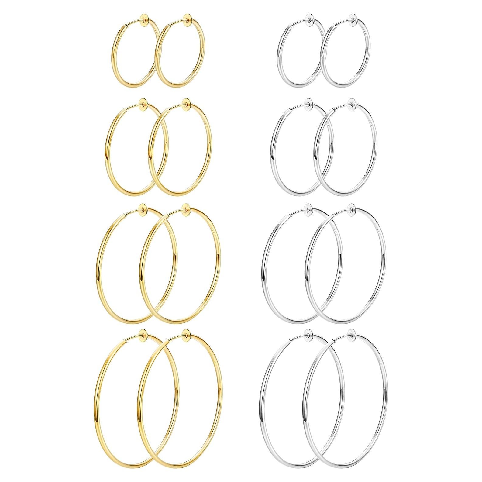 Pendientes de Aro Clip On Magitaco - 8 Pares Acero Inoxidable