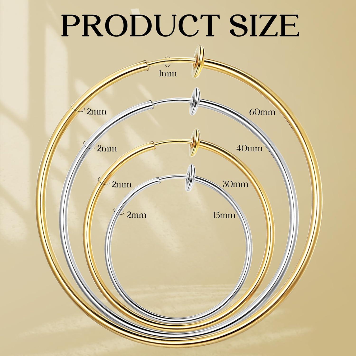 Pendientes de Aro Clip On Magitaco - 8 Pares Acero Inoxidable