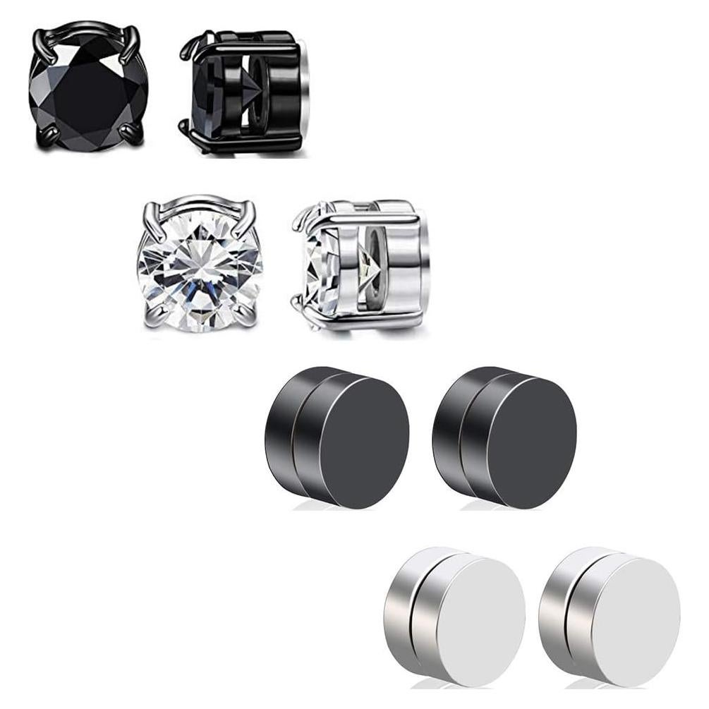 Pendientes Magnéticos HENGYID Acero Inoxidable 4 Pares 6mm