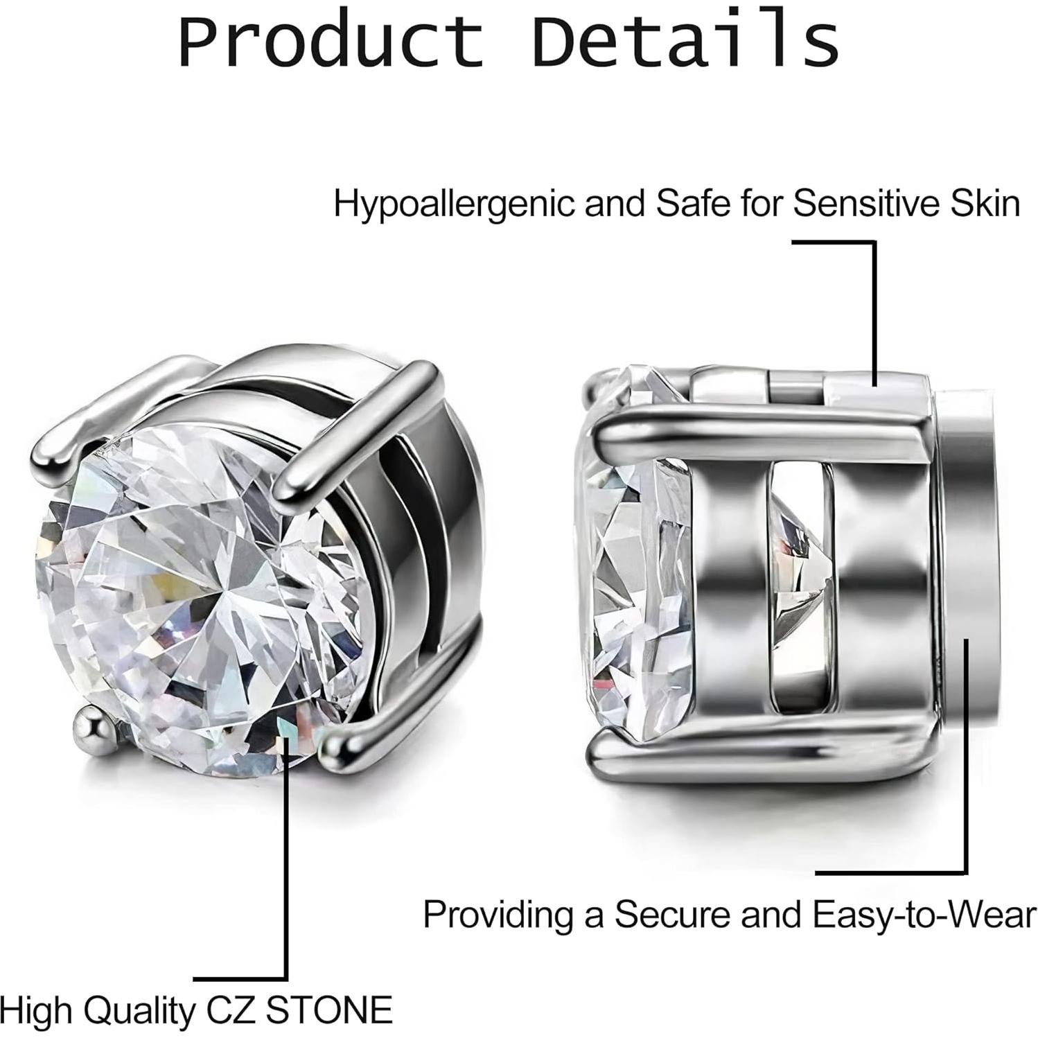 Pendientes Magnéticos HENGYID Acero Inoxidable 4 Pares 6mm