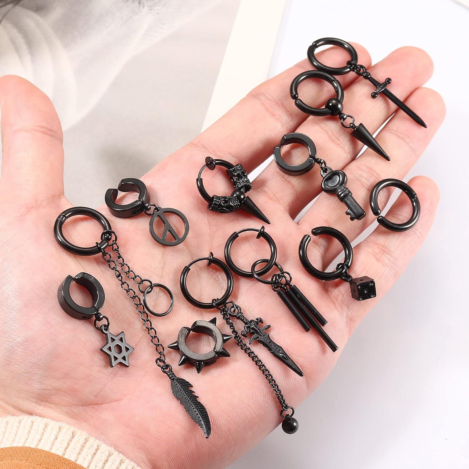 Pendientes Clip en Thunaraz 25 Pcs Acero Inoxidable Negro