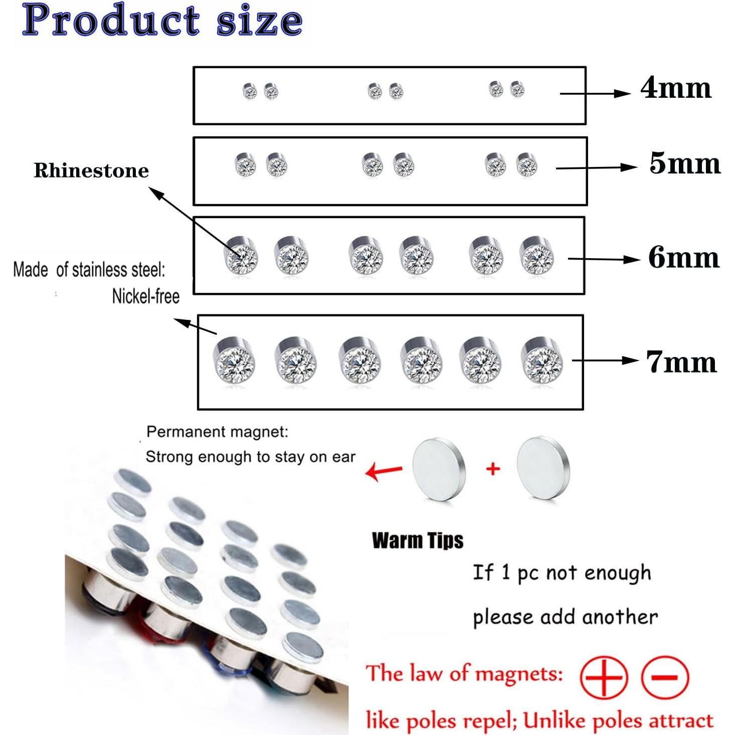 Pendientes Magnéticos Spiritlele 12 Pares Clip Acero Inoxidable