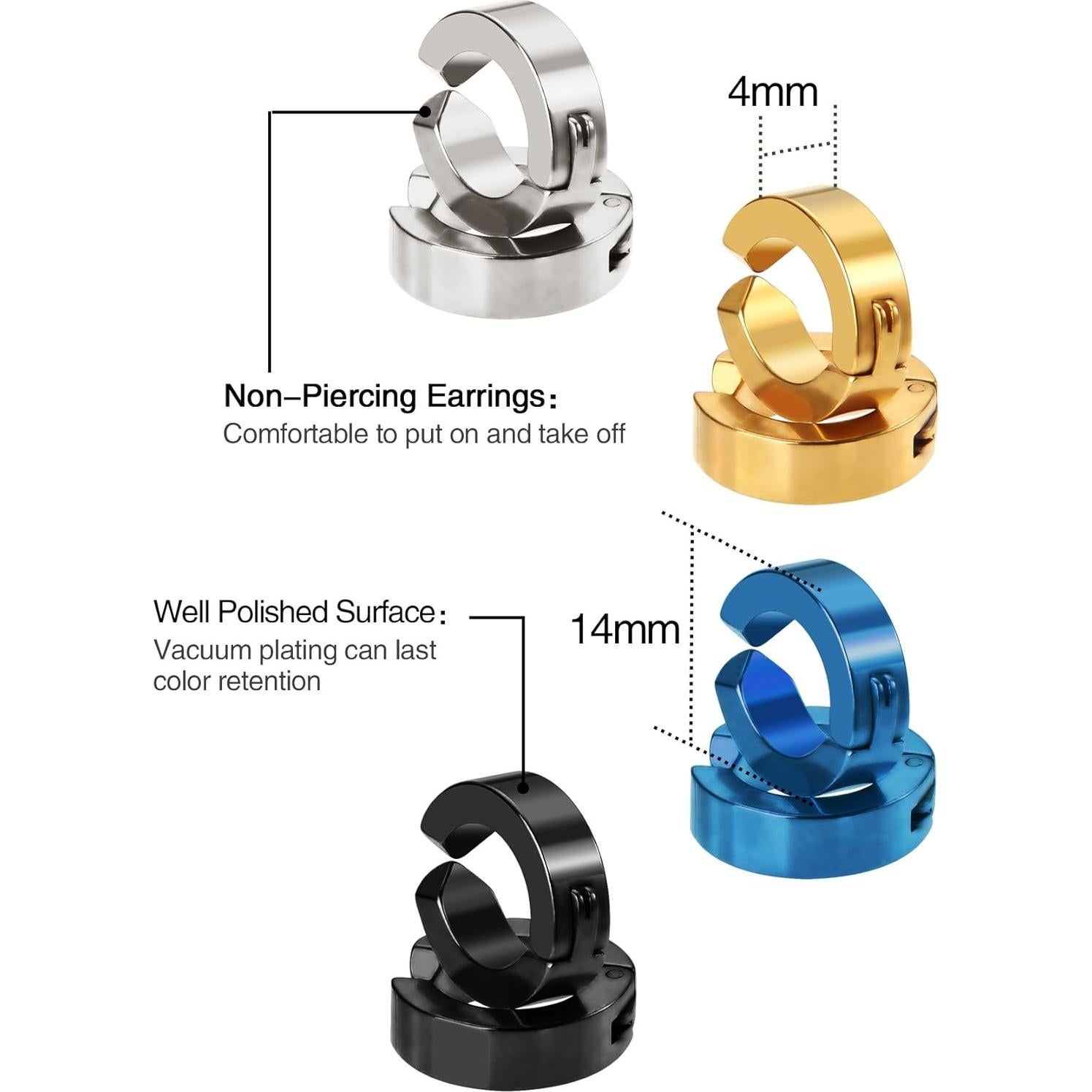 Pendientes Sin Perforación Mudder 8 Piezas Acero Inoxidable