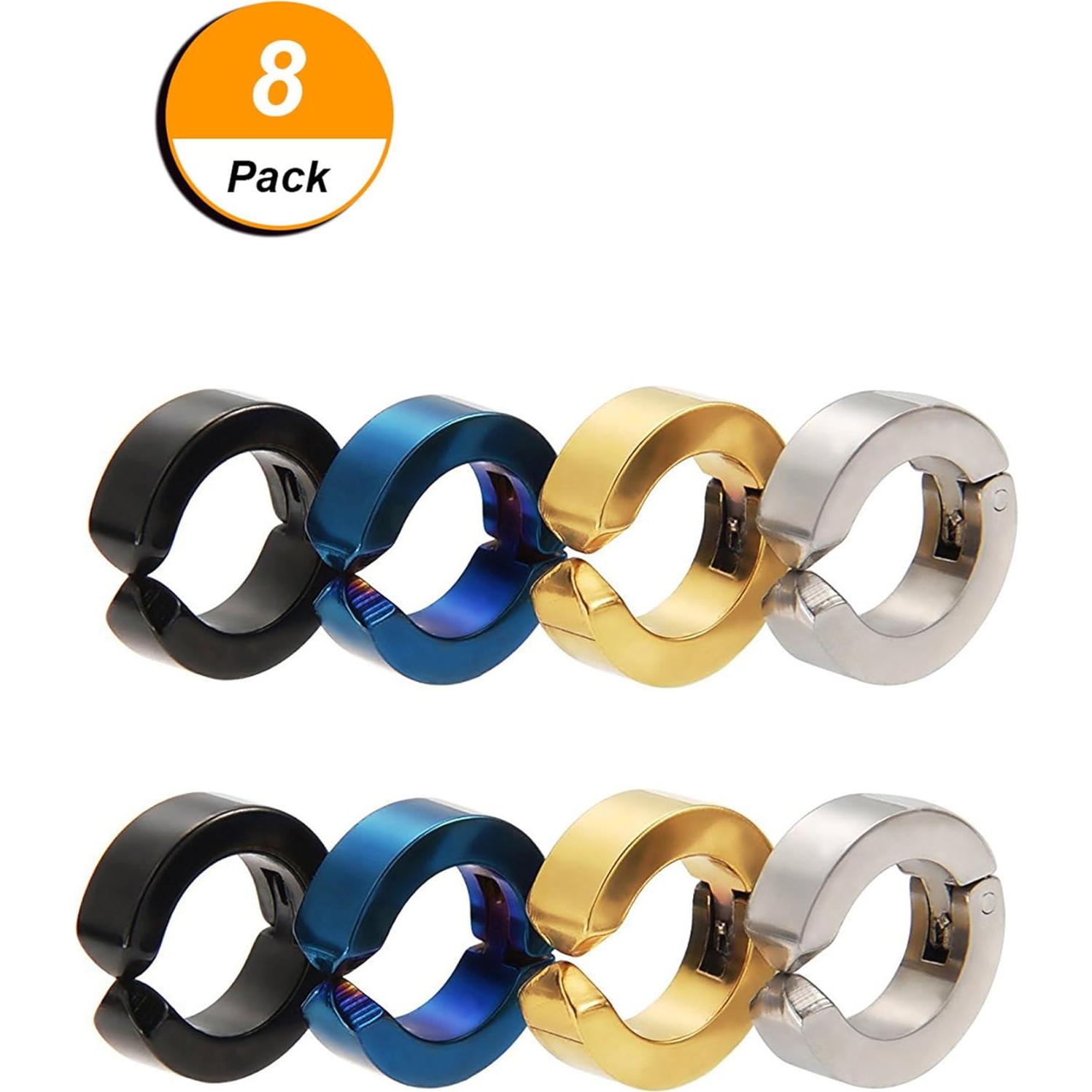 Pendientes Sin Perforación Mudder 8 Piezas Acero Inoxidable