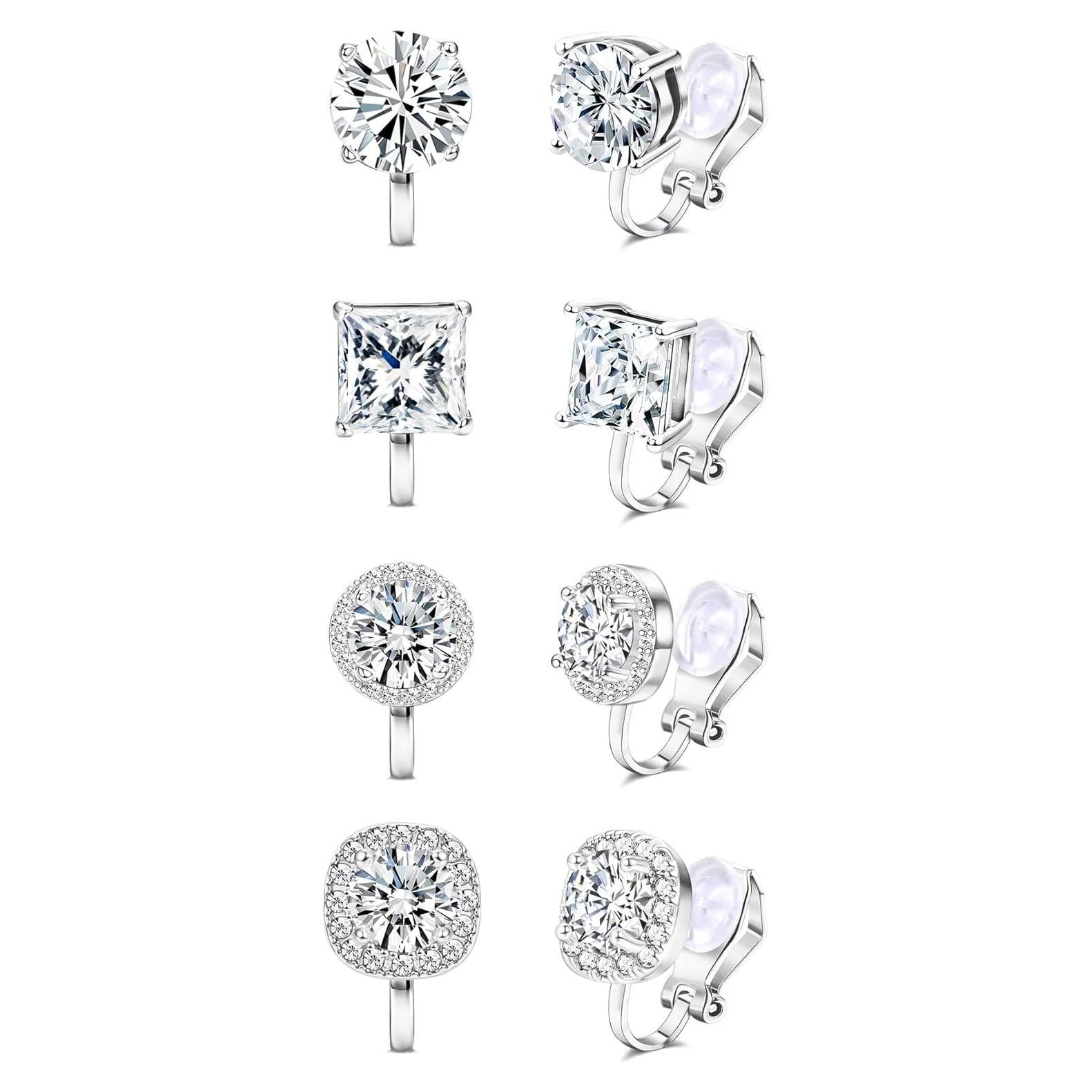 Pendientes de Clip Thunaraz Plata con Circonita Cubica - Hipoalergénicos