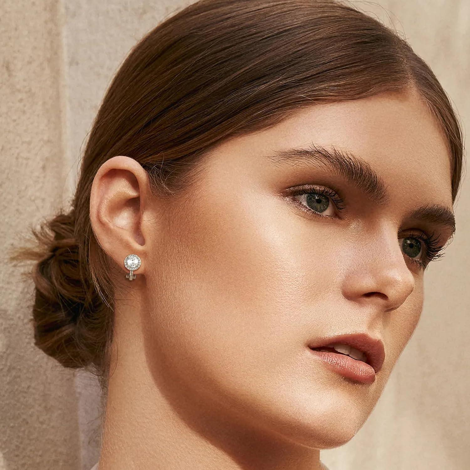 Pendientes de Clip Thunaraz Plata con Circonita Cubica - Hipoalergénicos