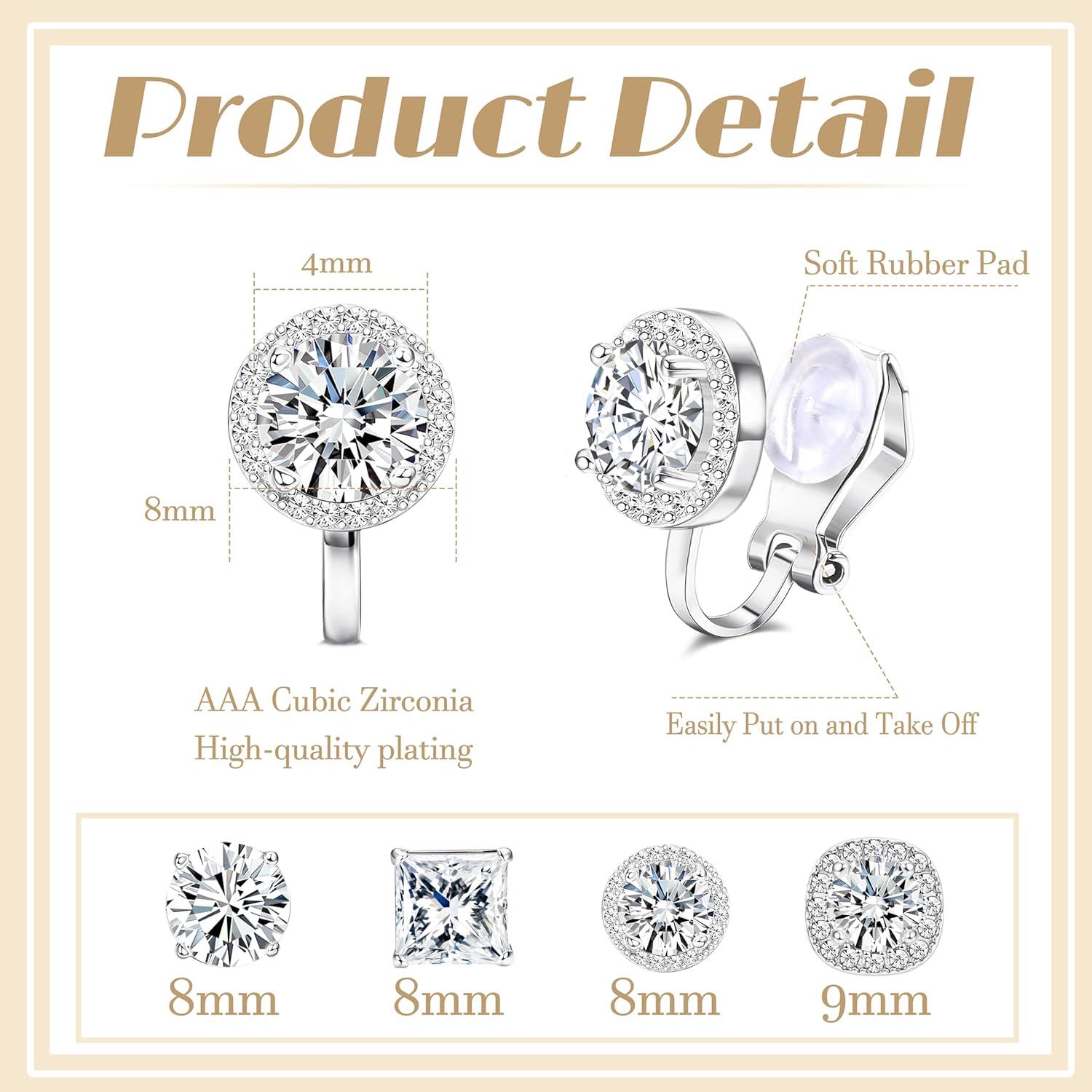 Pendientes de Clip Thunaraz Plata con Circonita Cubica - Hipoalergénicos