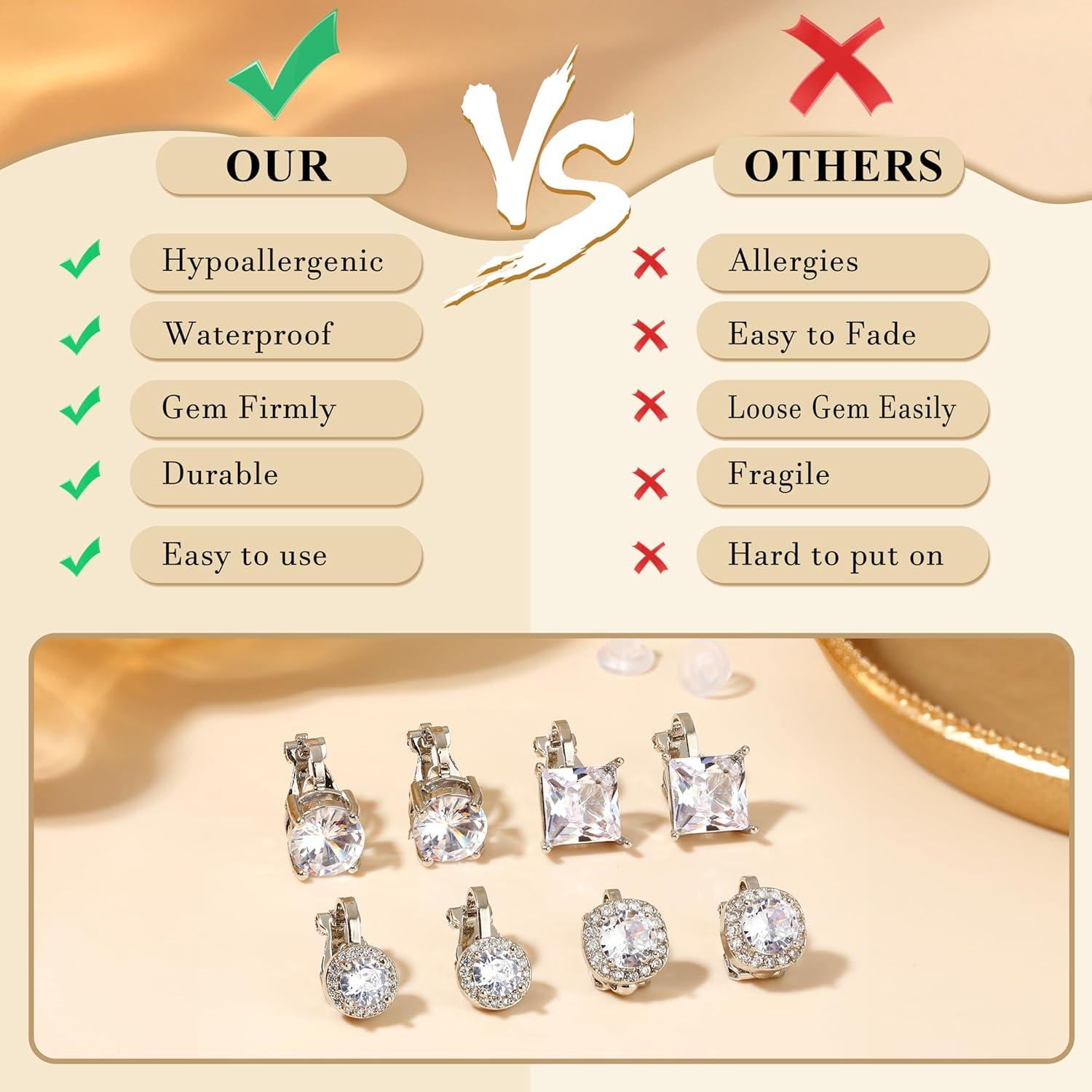 Pendientes de Clip Thunaraz Plata con Circonita Cubica - Hipoalergénicos