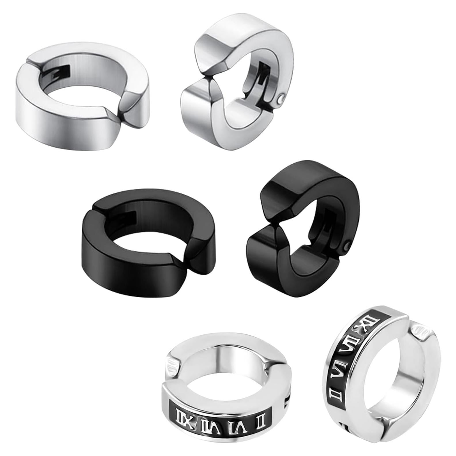 3 Pares de Pendientes de Clip Unisex Acero Titanio 13.2mm