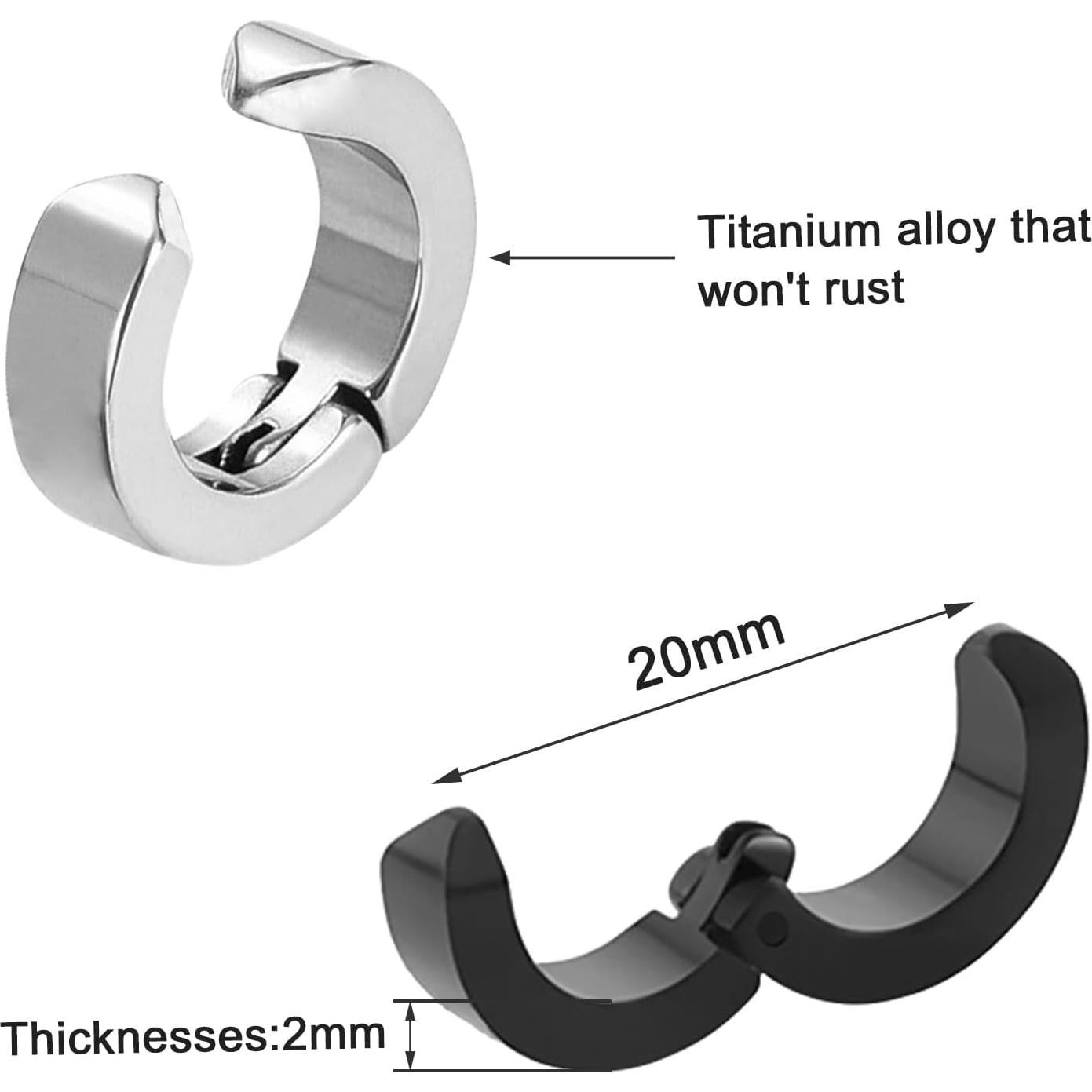 3 Pares de Pendientes de Clip Unisex Acero Titanio 13.2mm